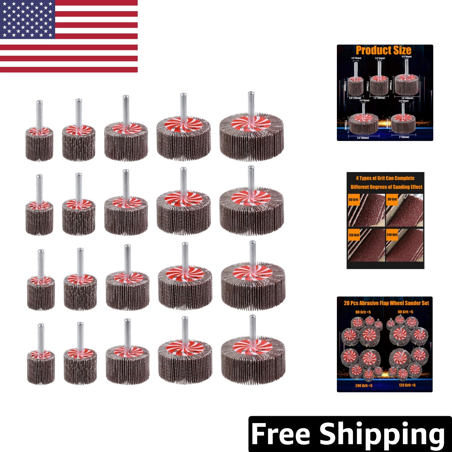 20 Pcs Flap Wheel Sander Set – Multi-Grit Abrasive Wheels for Metal Rust Removal