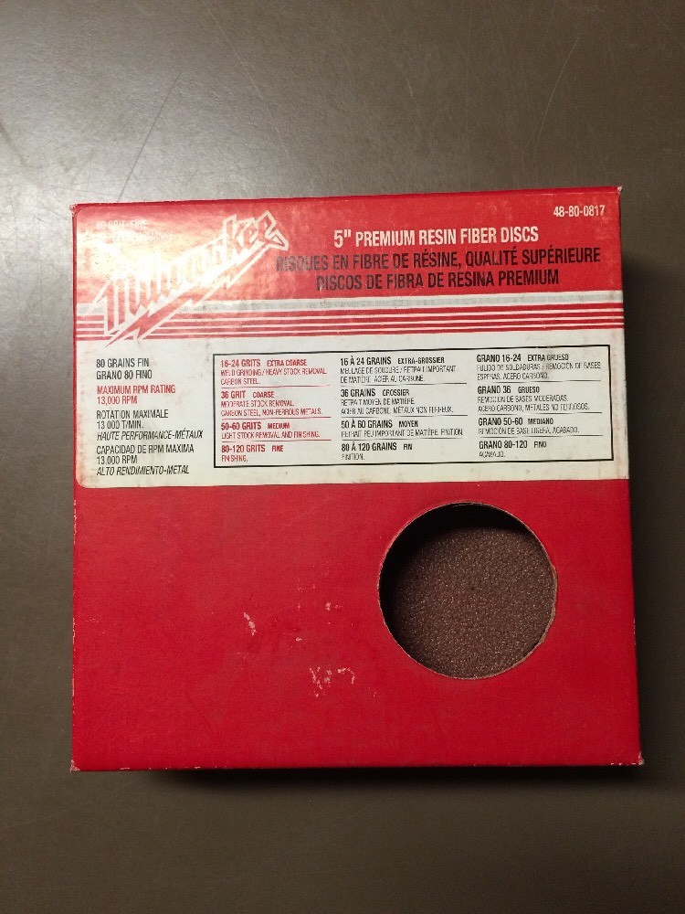 Milwaukee 5” Premium Resin Fiber Discs 80 Grit-Fine Lot Of 14 (5-Count) PKS
