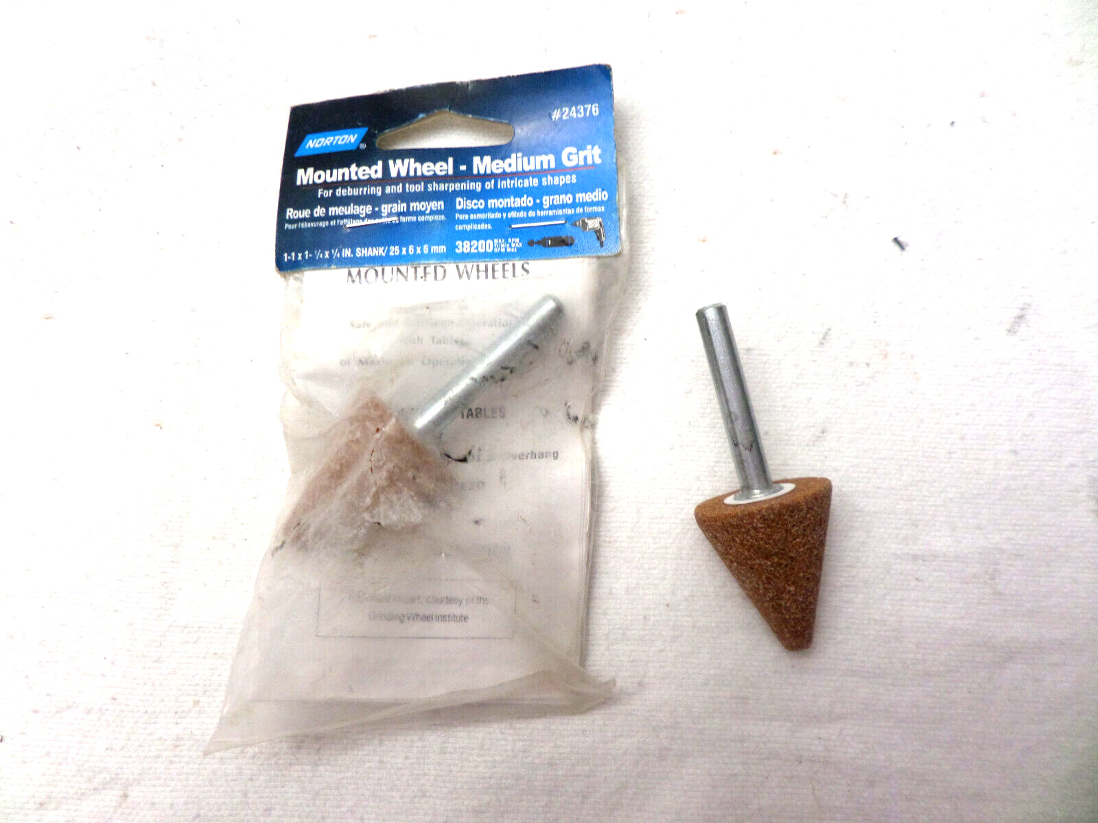 2- New Norton Mounted Point Grinding Wheels Medium Grit USA 1/4 shank