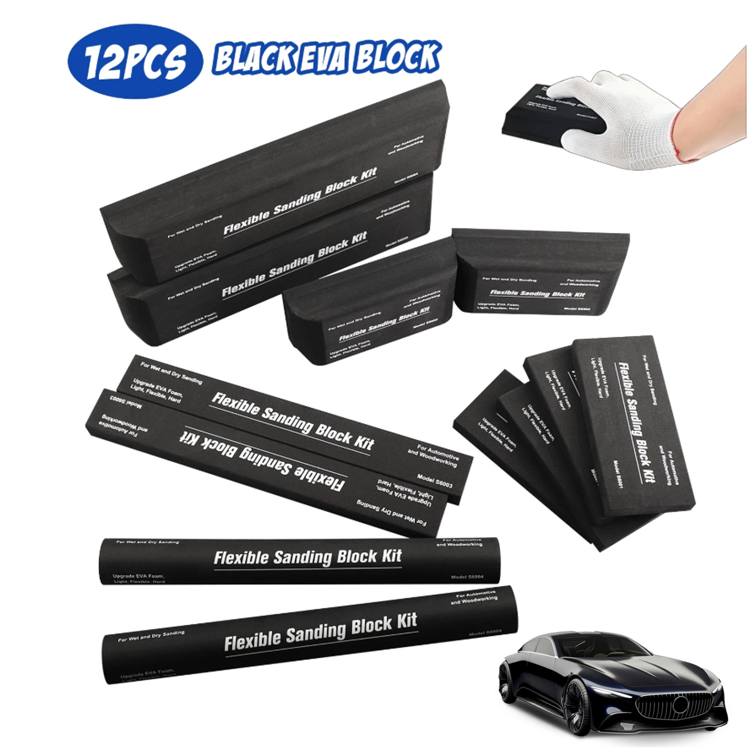 12x Sanding Block Kit Flexible EVA Wet Dry Sanding Blocks for Auto Body Woodwork