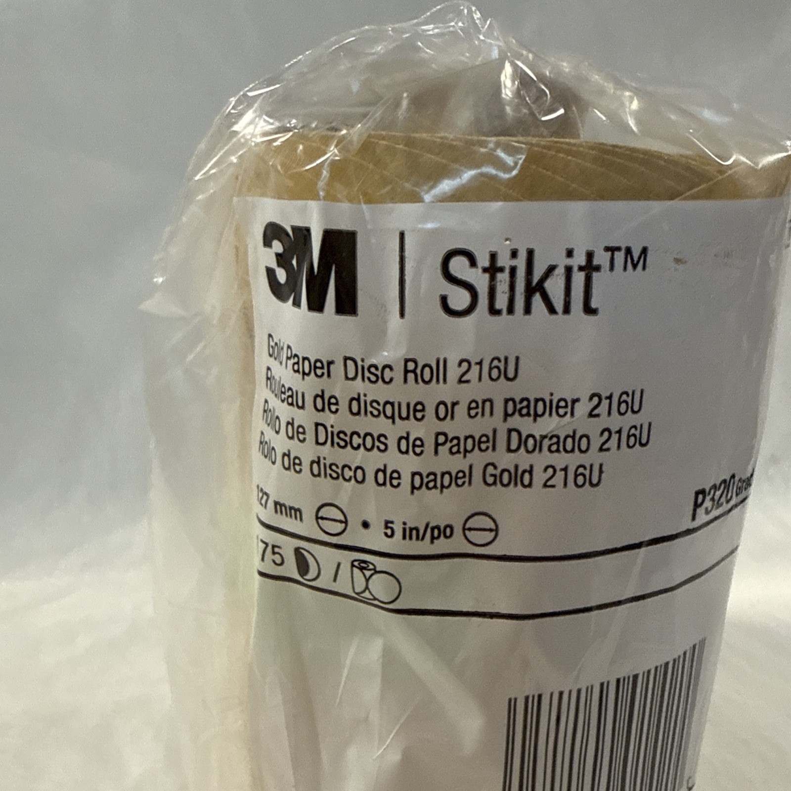 3M STIKIT GOLD PAPER DISC ROLL 216U P320 A-WEIGHT 5 INCH X NH ( 175 DISC ROLL)