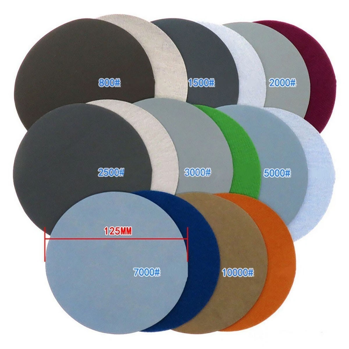 125mm 800-10000 Grit Round Sanding Discs Hook Loop Sanding Paper Buffing Sheet