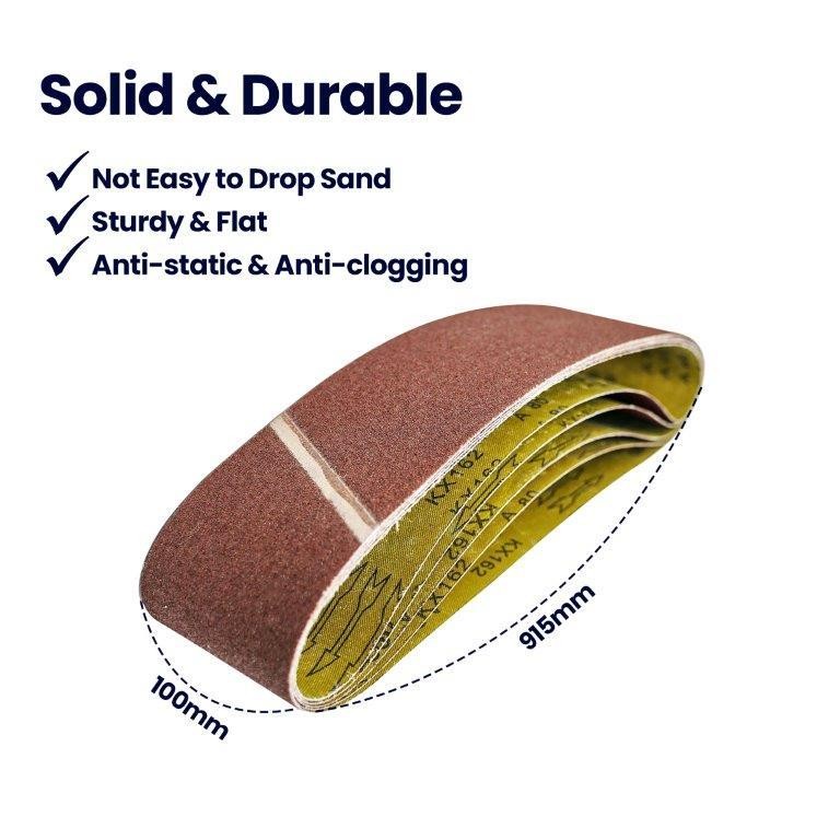 Sanding Belts Coarse Sander Sheets 100 x 915mm 80 Grit 5 Pack Aluminum Oxide
