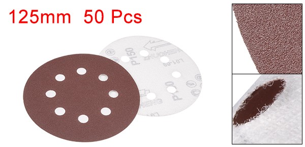 50pcs 5 Inch Sandpaper Hook and Loop Sanding Disc 150 Grit Flocking 8 Hole