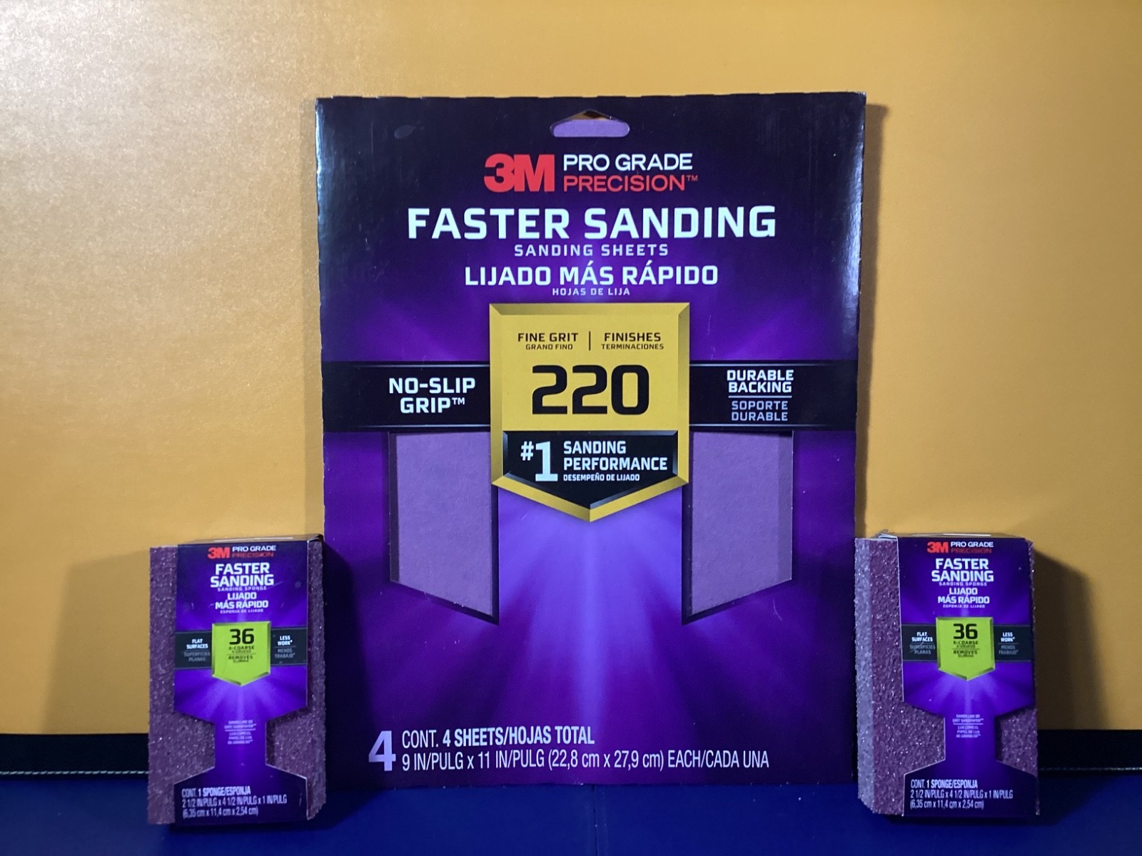 3M PRO GRADE PRECISION FASTER SANDING 4 SHEETS & TWO 36 X-COARSE SPONGES NEW