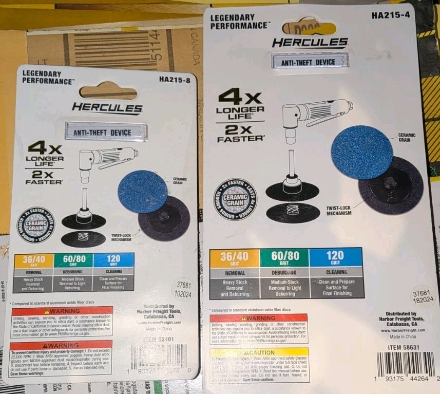 Lot of 2 Hercules~ 3 Piece 2″ 80grit & 3″120gri Ceramic Twist-lock Sanding Disc