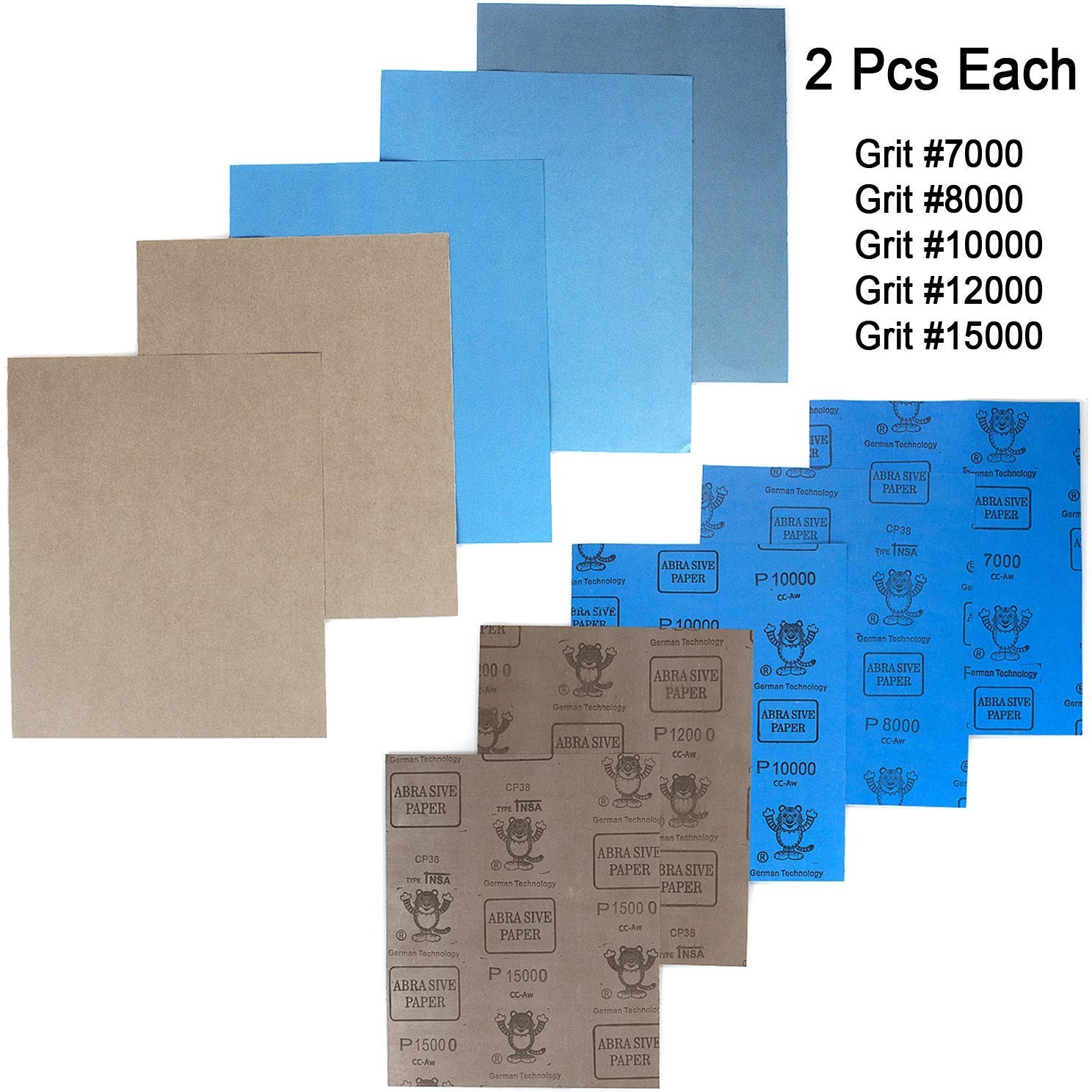 9X11 Inch 10 Sheets Sandpaper, Wet or Dry 7000-15000 Grit 5 Assortment Sand Pape