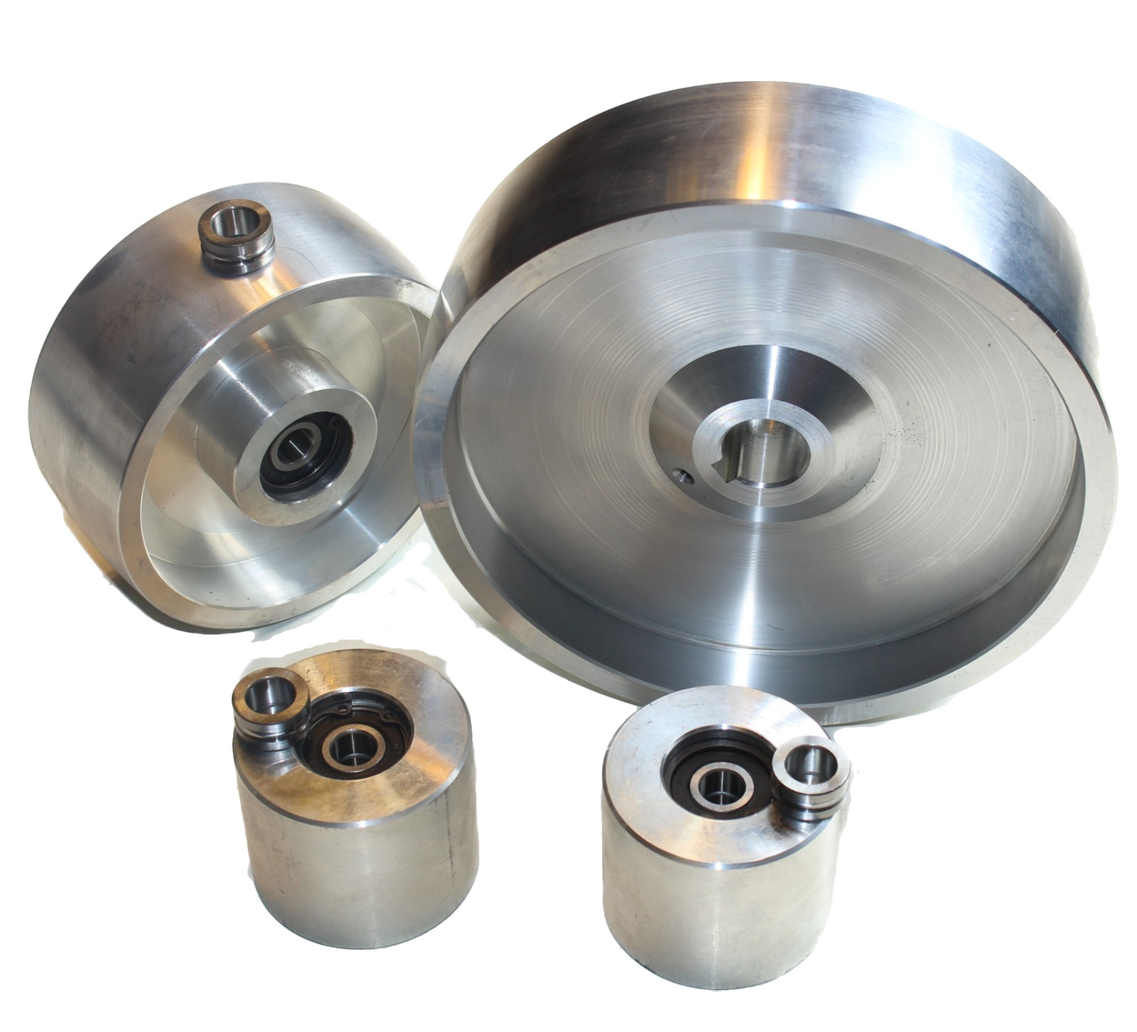 2×72″ Belt Grinder Wheel Set – 7.8″ Drive-5/8″ Shaft – 5.1″ Tracking- 2.5″ Idler