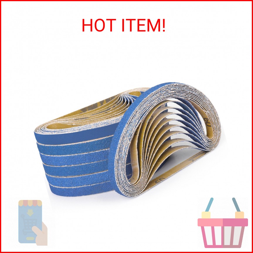 Shineboc 10-Piece 1 x 30 Inch 40-400 Grit Zirconia Sanding Belts, Heavy Duty Lon