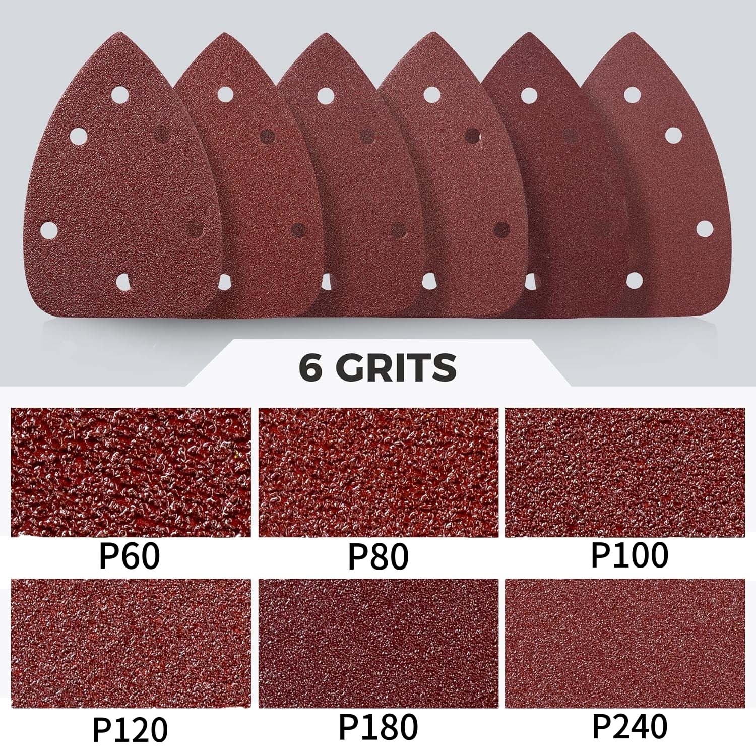 300PCS Detail Sandpaper Pads 6-H Hook Loop P60-240 Assorted for Small Sanders
