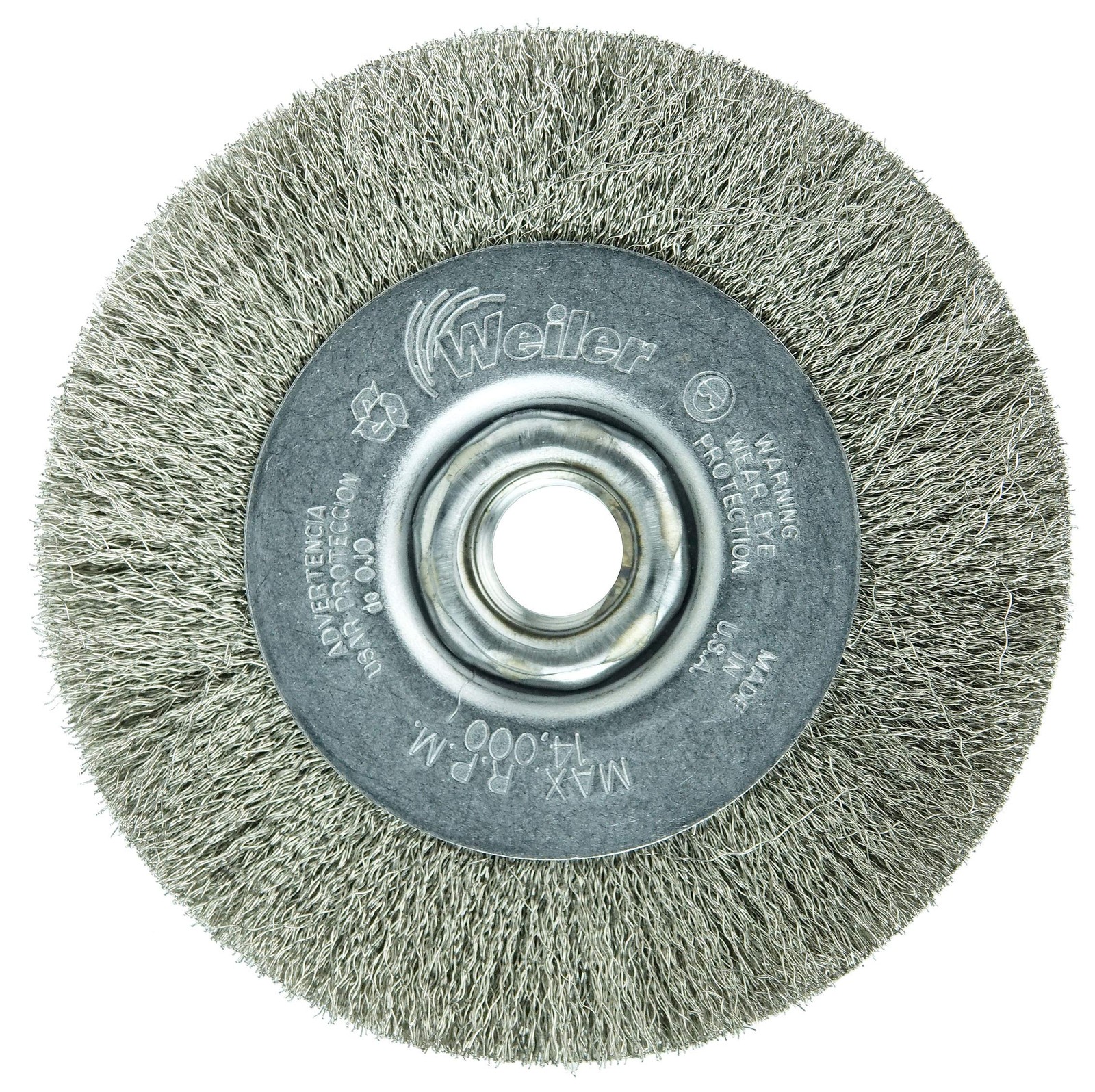 Weiler 00156 4 Narrow Face Crimped Wire Wheel .006 Stainless Steel Fill 5/8-11