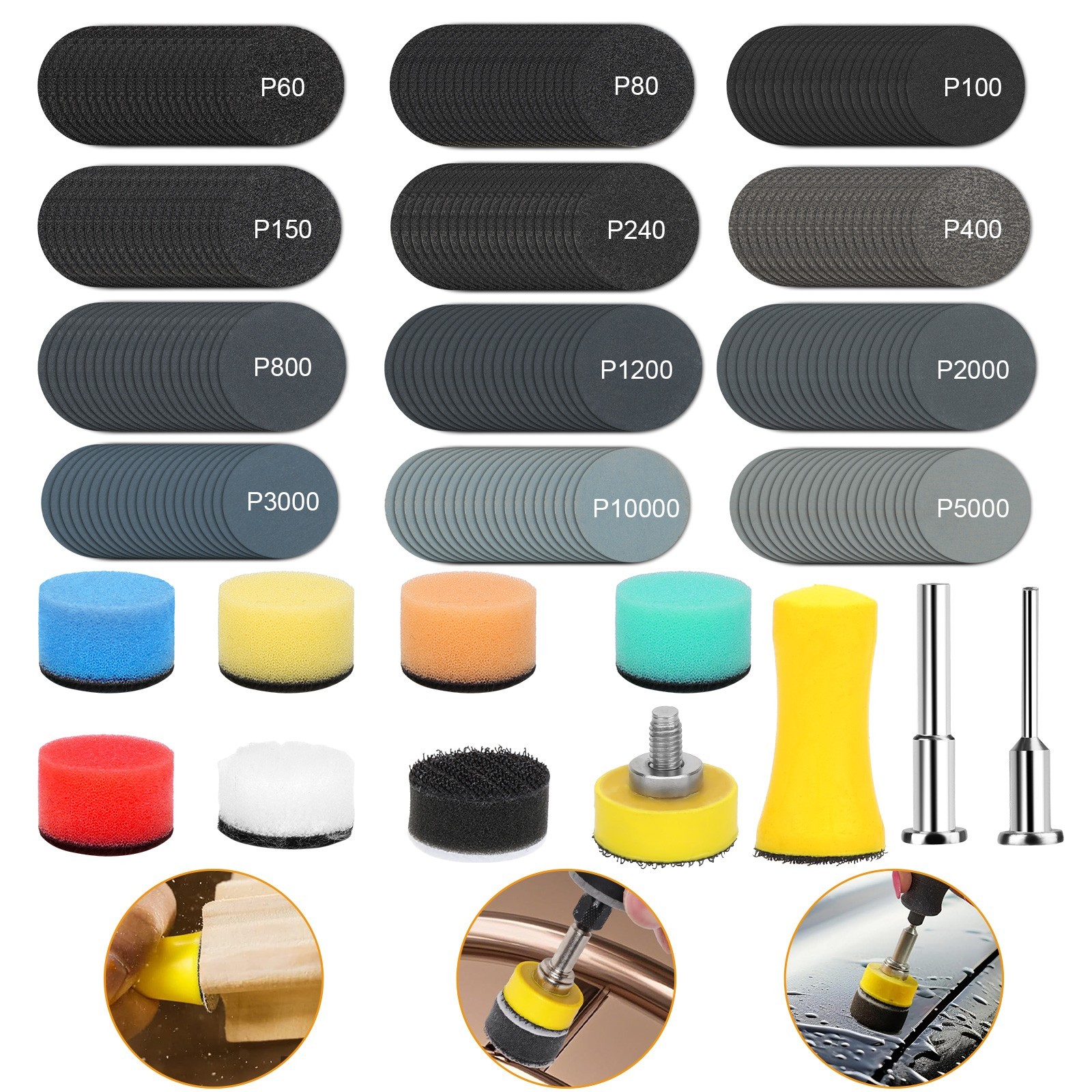 250PCS 1″ Sanding Discs Set 60-10000 Grit Wet Dry Polishing Pad for Rotary Tool