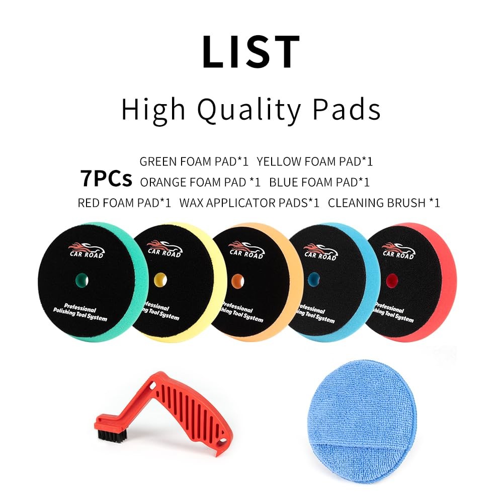 CARROAD 7pc 6.5 Inch Buffing Pads Kit – Heavy Cut to 6.5inch standard