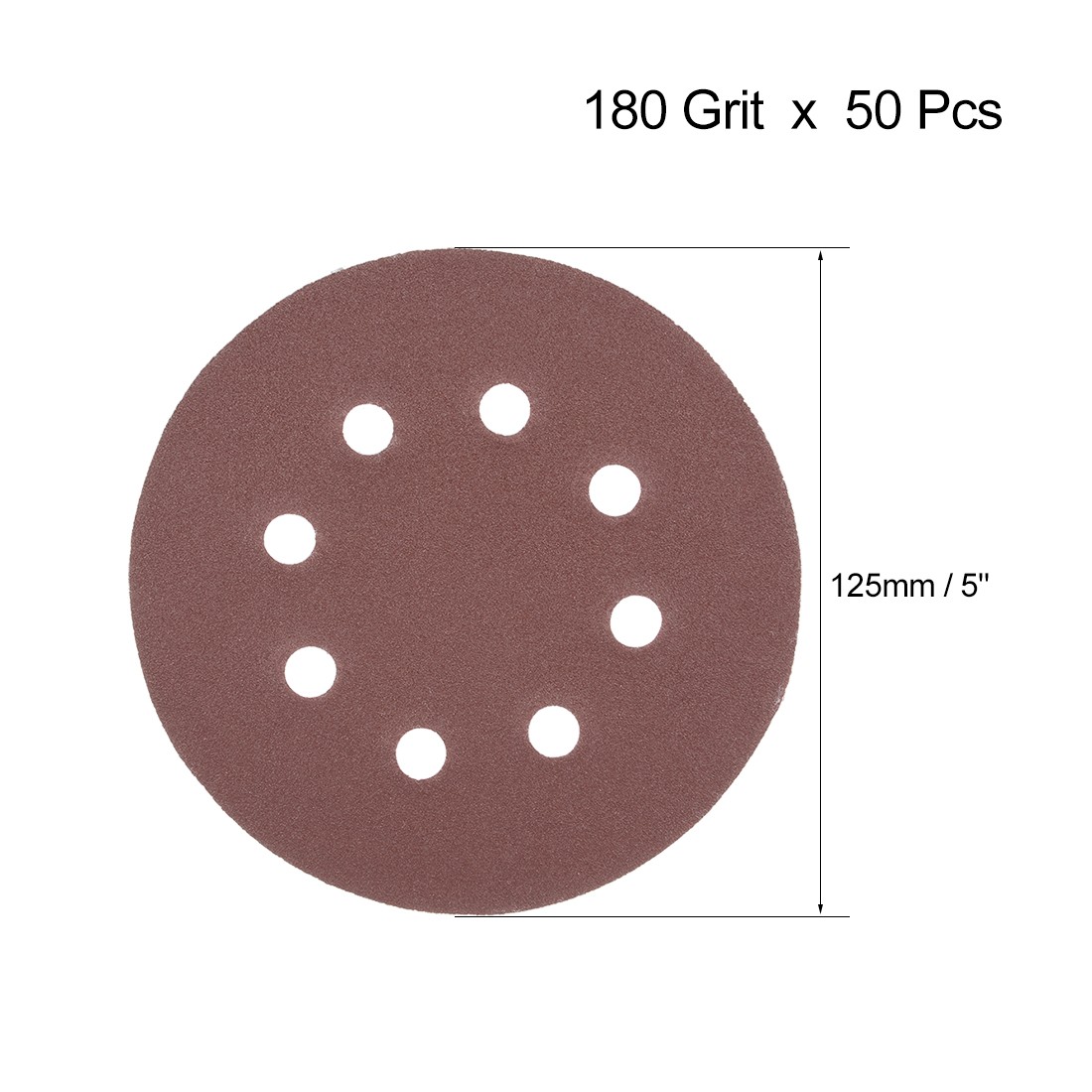5-Inch 8 Hole Hook and Loop Sanding Disc 180 Grit Flocking Sandpaper 50Pcs