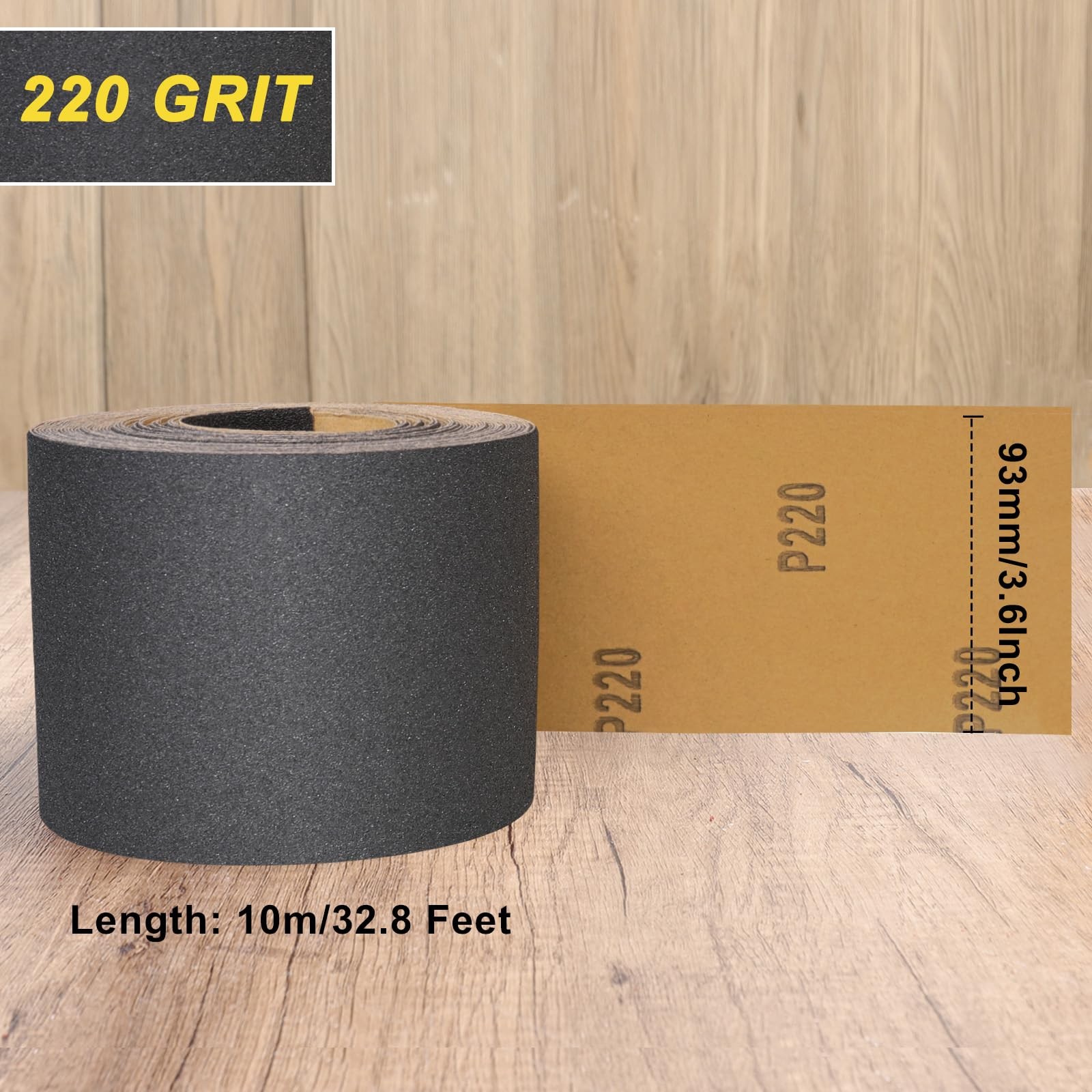 Shineboc 220 Grit Sandpaper Roll, 3-2/3″ Wide 11 Yard Wet Dry 3.6 inch, Black