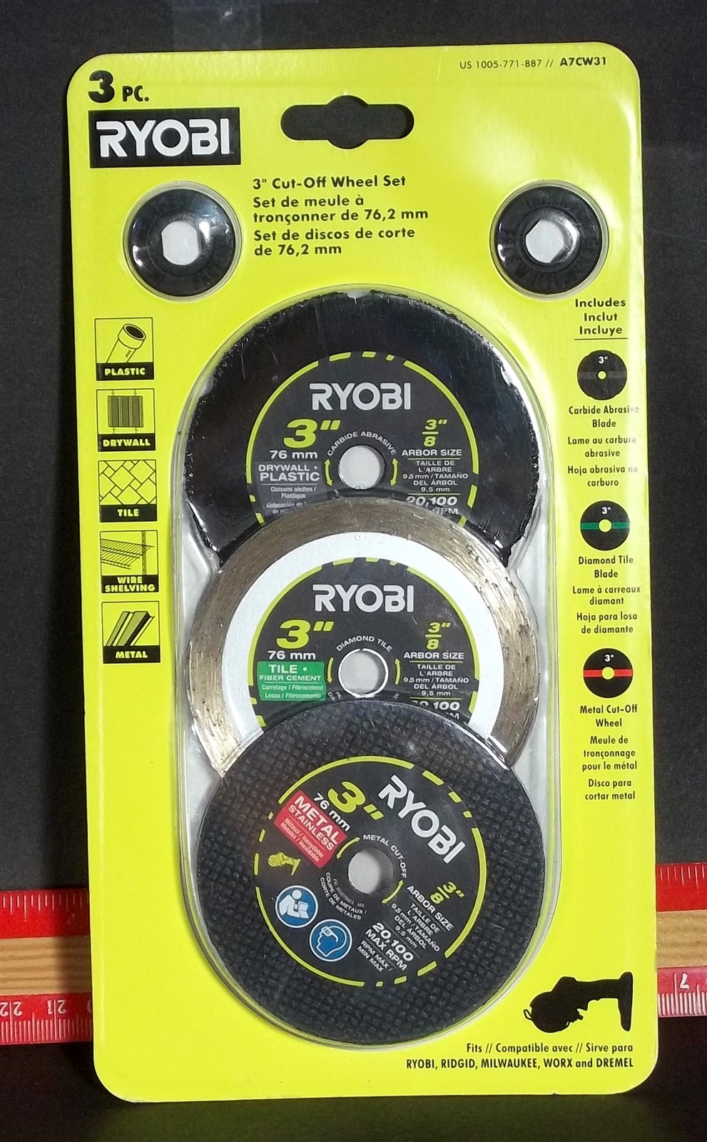 Ryobi 3″ Cut-off Wheel Set – (3) Wheels, Brand New A7CW31