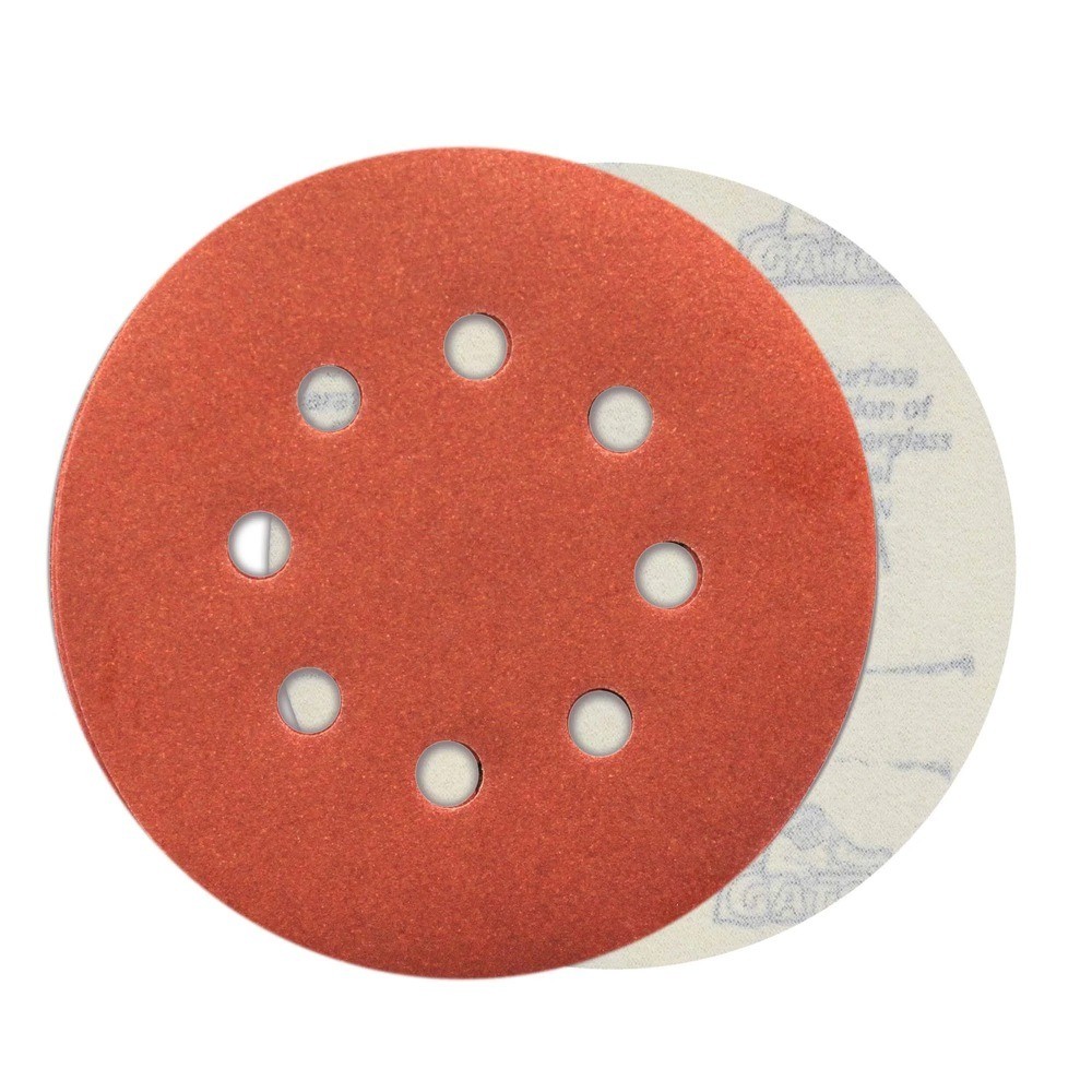 5-Inch 8-Hole Red Resin Multi-Surface Hook and Loop Sanding Discs, 220-Grit,