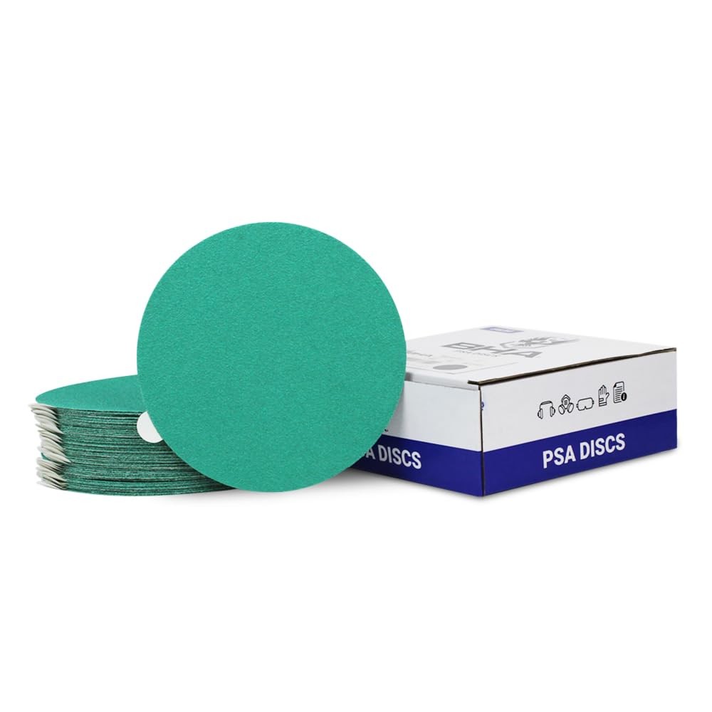 5” Green Film PSA Self Adhesive Sanding Discs – 50 Pack – Wet/Dry, Sticky Back,