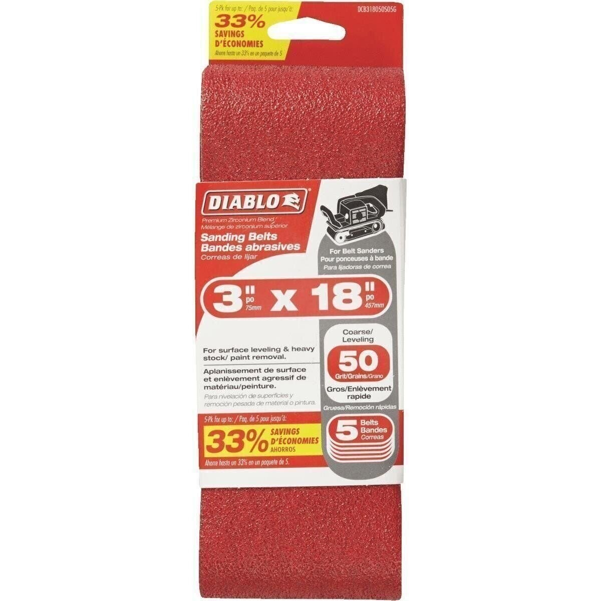 Diablo 5Pk 3X18 50G Sand Belt