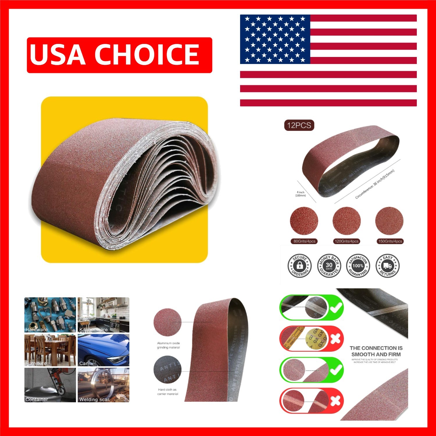 4×36 inch Sanding Belt Assortment – 12 Pack with Performance-Focused Grits