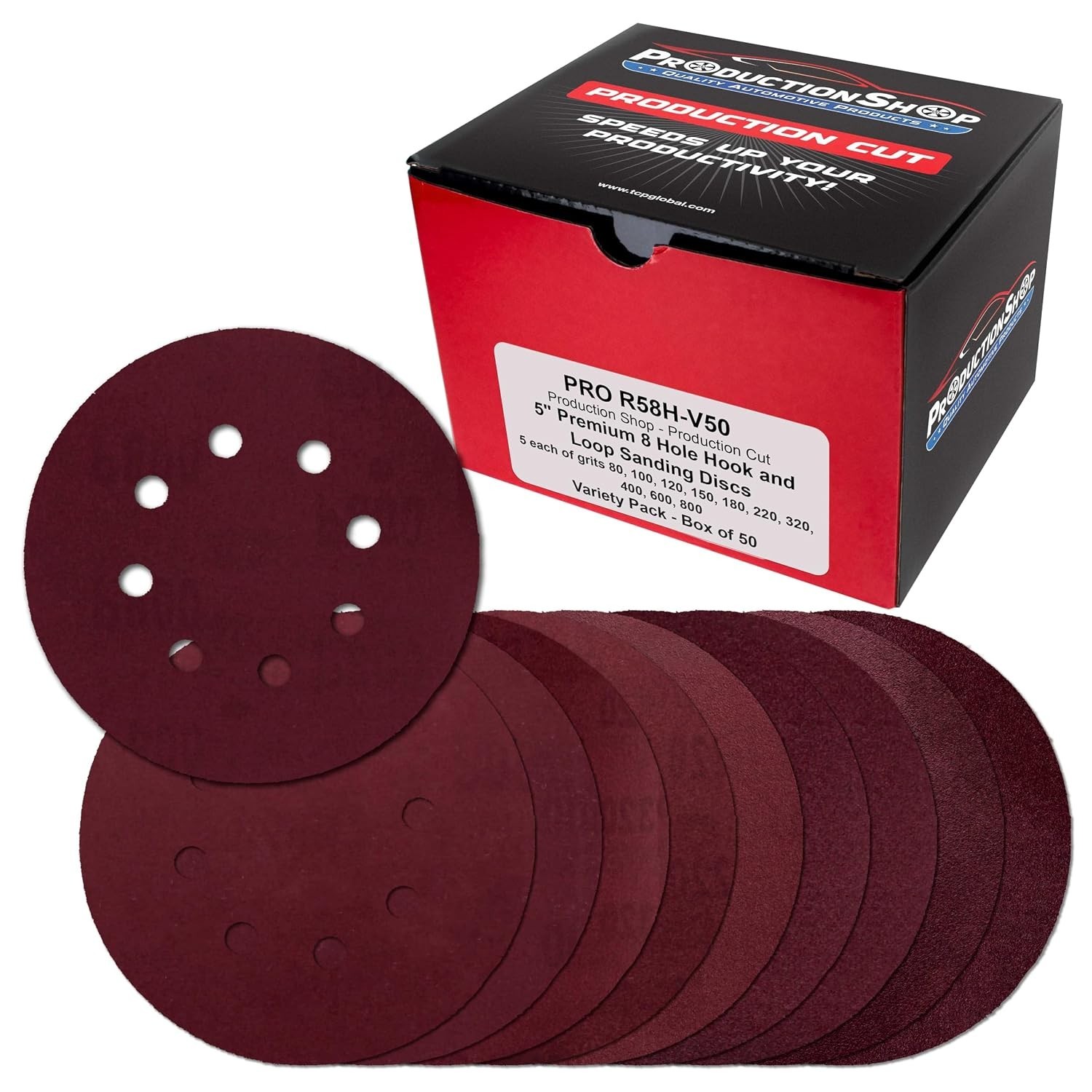 160 Pack 5 inch Sanding Discs 8-Hole Red Variety Pack Grit, Hook ,Loop Sandpaper