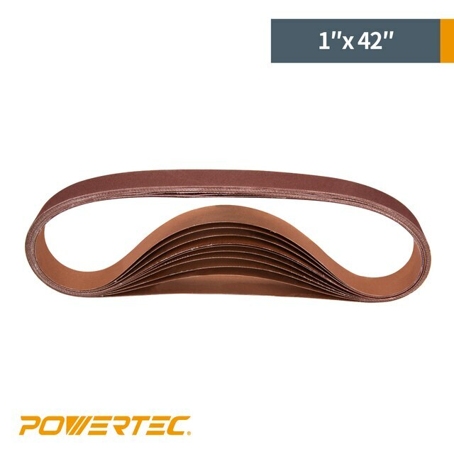 POWERTEC 1 x 42″ Sanding Belts 80 Grit Aluminum Oxide A/O Belts 10 pcs