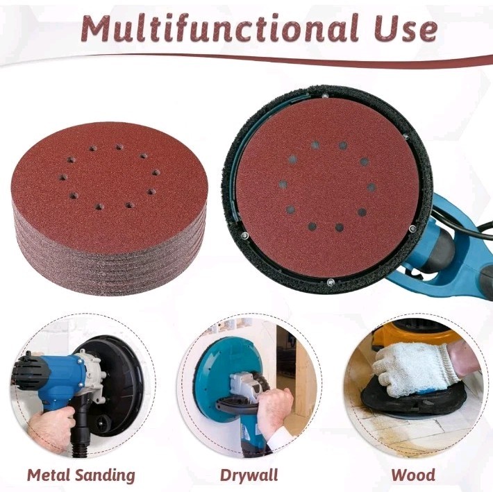 50 Pack 9-Inch 10-Hole Hook-&-Loop Sanding Disc, P80 Grit Aluminum Oxide Drywall