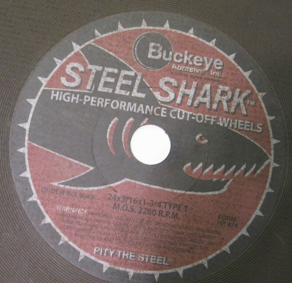 Buckeye 24″ Steel Shark Type 1 Cut-Off Wheel (24″ x 3/16″ x 1-3/4″) – 2260 RPM –