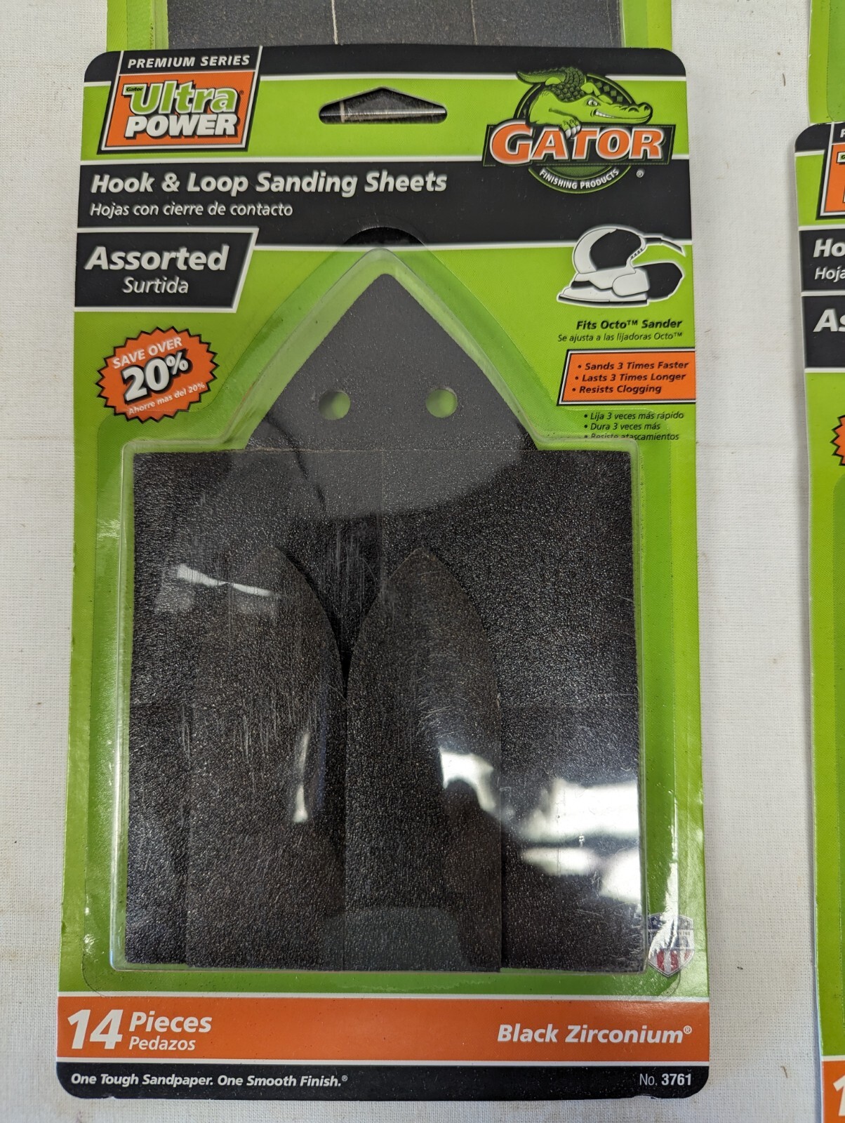 6 pks Gator Ultra Power Hook & Loop Asst Grit Sanding Sheets #3761 Blk zirconium