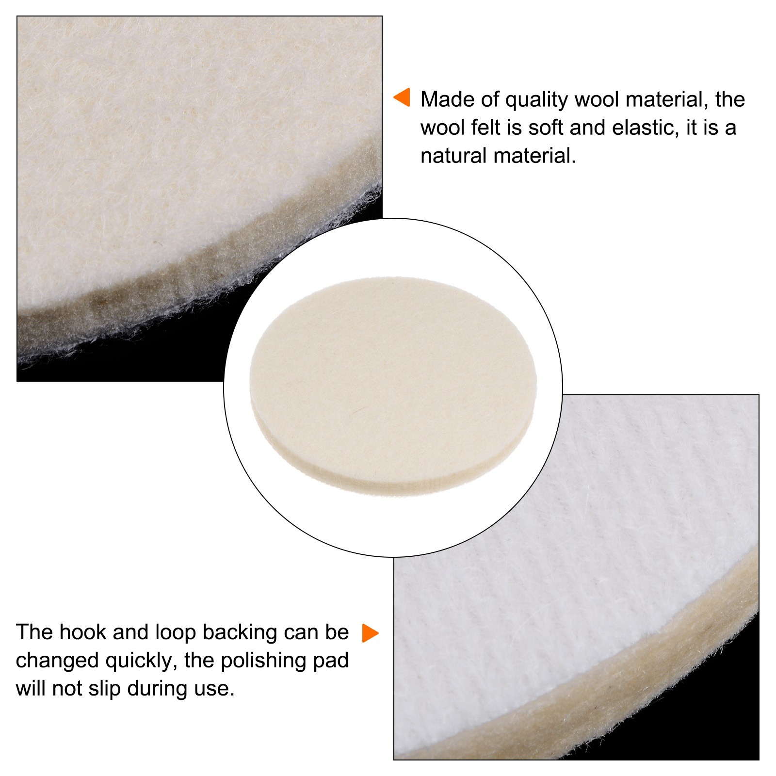 5pcs Wool Felt Polishing Pads 3 Inch Buffing Wheel Polish Pad Flocking Back