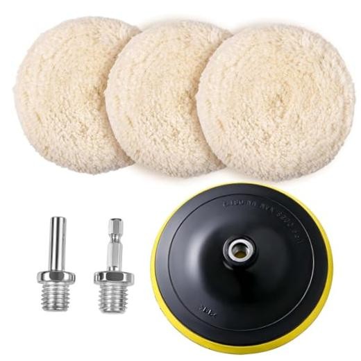 SPEEDWOX 7 Inch Wool Hook & Loop Grip Buffing Pads Wool Buffing Yellow & Black