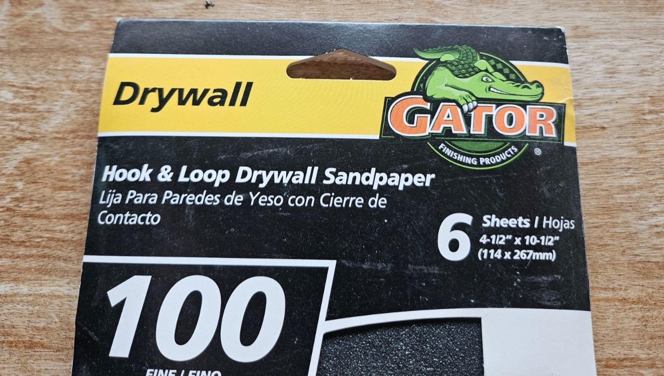 Gator Drywall Sandpaper 100 Fine Grit 6 Sheets 4-1/2″ x 10-1/2″ — Smooth Finish