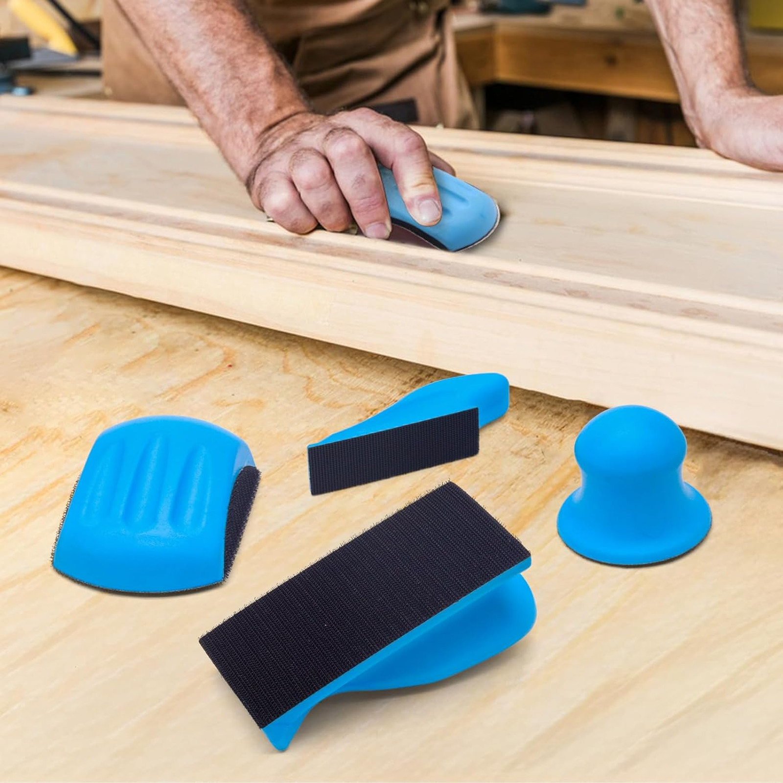 Hand Sanding Blocks Set 4 Pieces Hook and Loop 5 Inch Mouse and Hand Sander