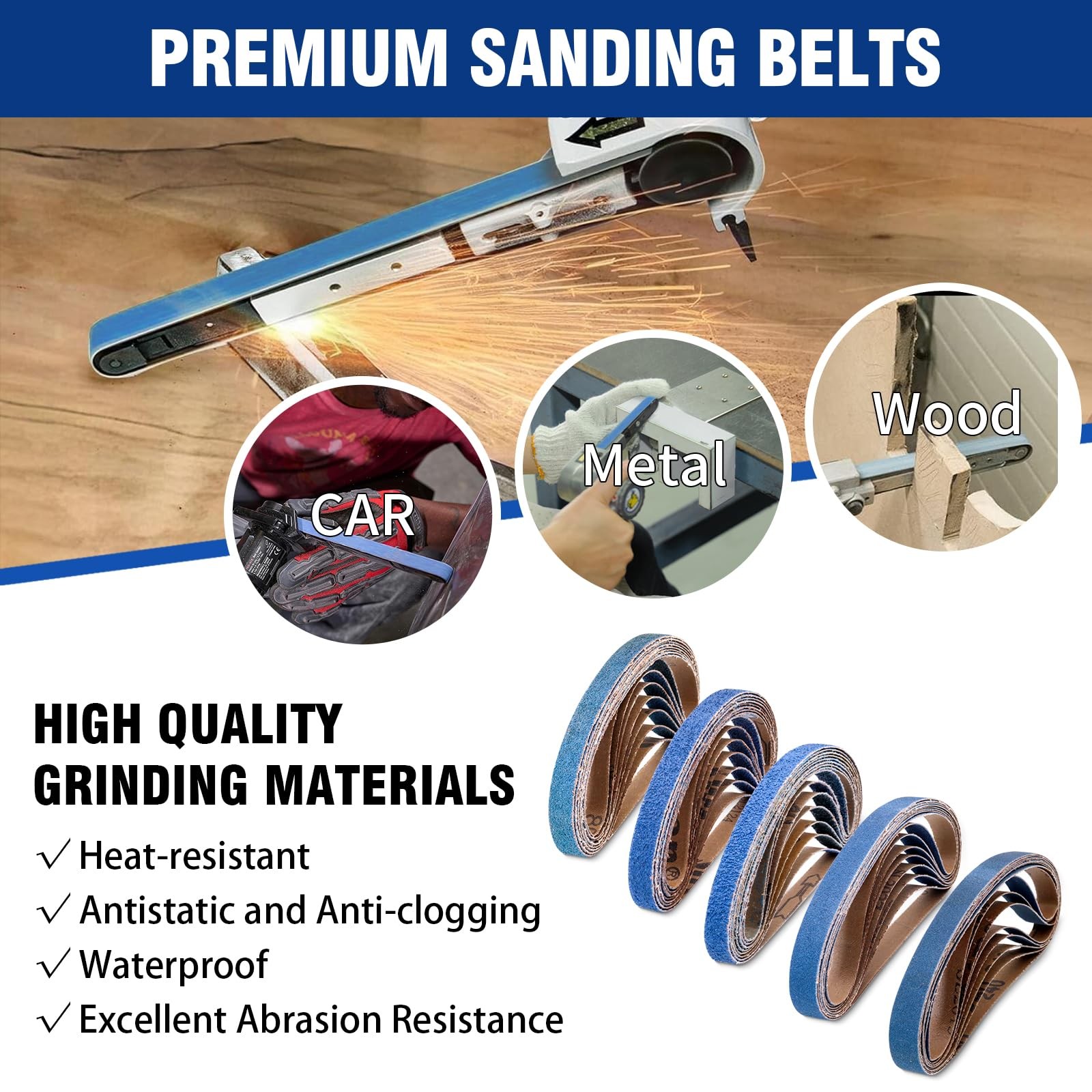 40 PCS 1/2″ x 18″ Zirconia Sanding Belts,8 Each of 40/60/80/120/240 Grits Bel…