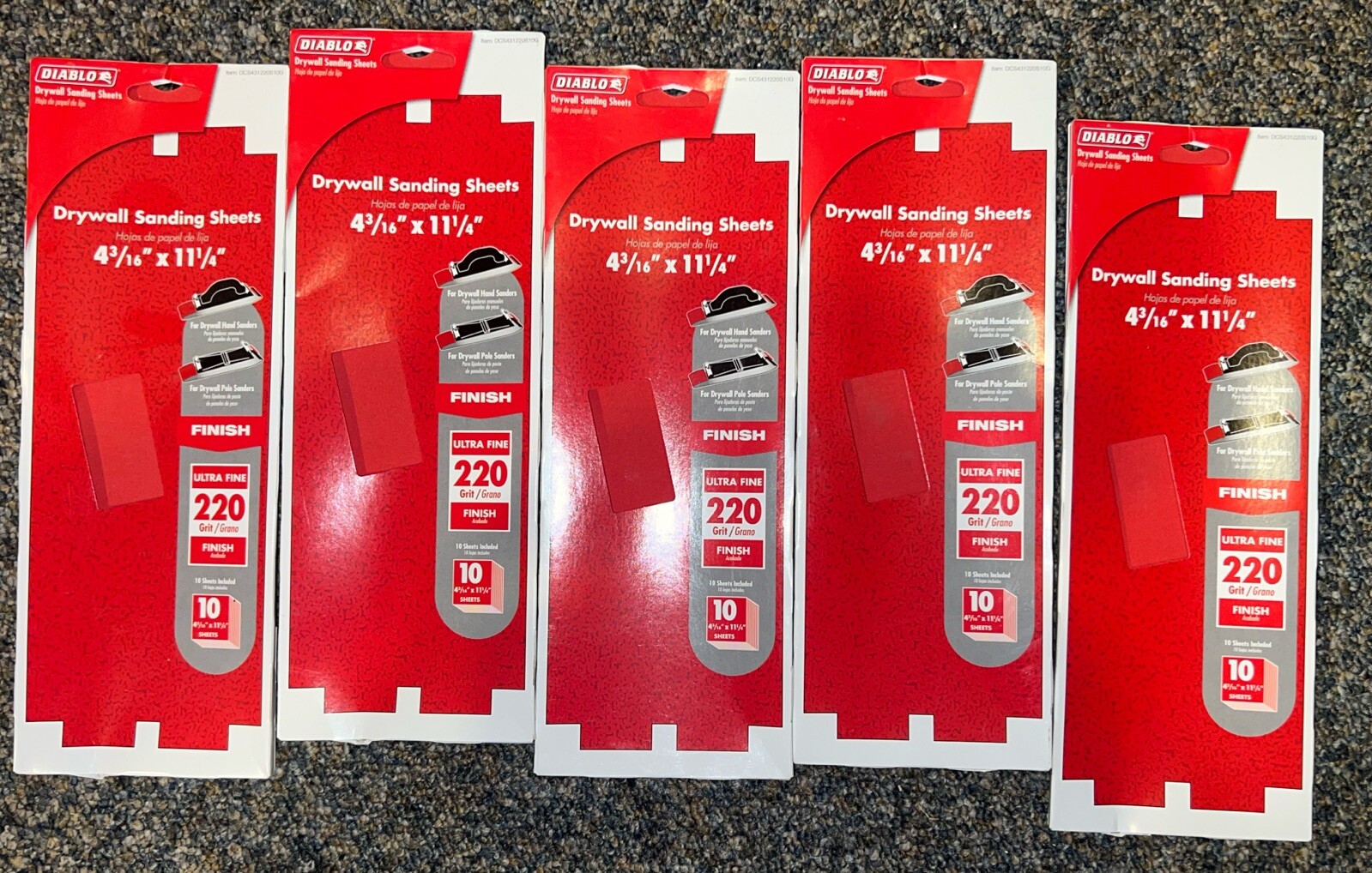 5 Lot Diablo 11-1/4 in L X 4-3/16 W 220 Grit Ceramic Drywall Sanding Sheet 10 pk