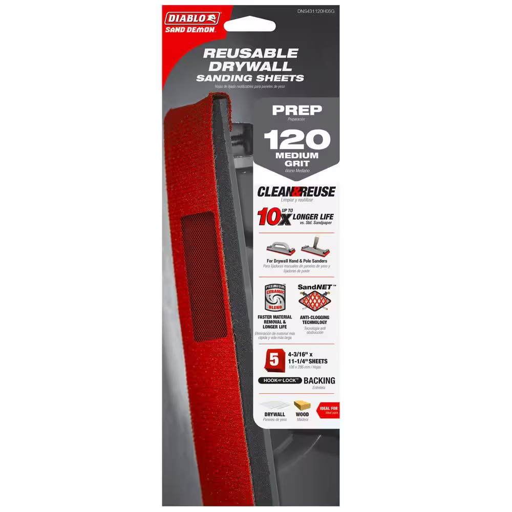 4-3/16 In. X 11-1/4 In. 120-Grit Sandnet Reusable Sanding Sheet for Drywall