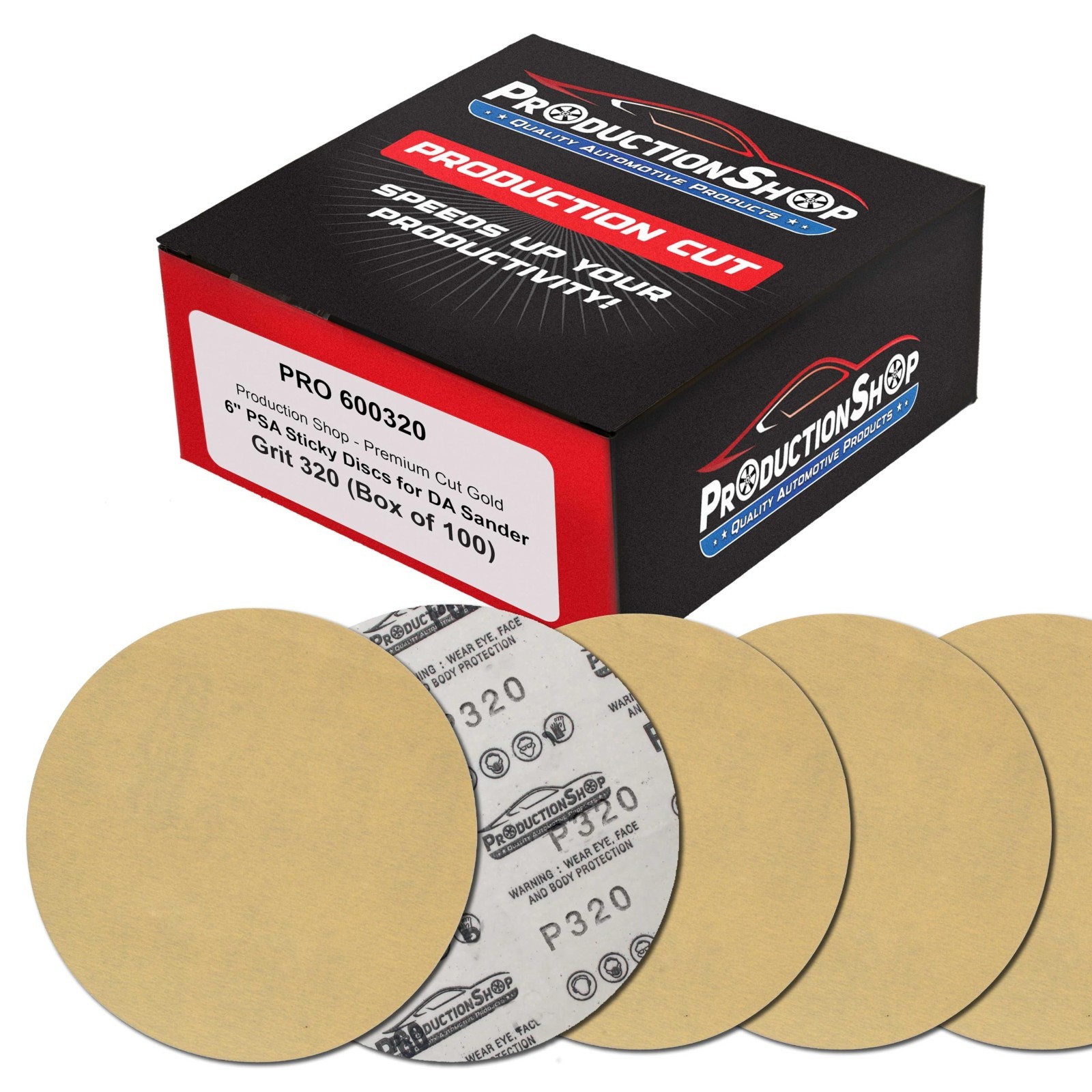 320 Grit 6″ PSA Gold Sanding Discs – Box of 100, Self-Adhesive Sandpaper for DA
