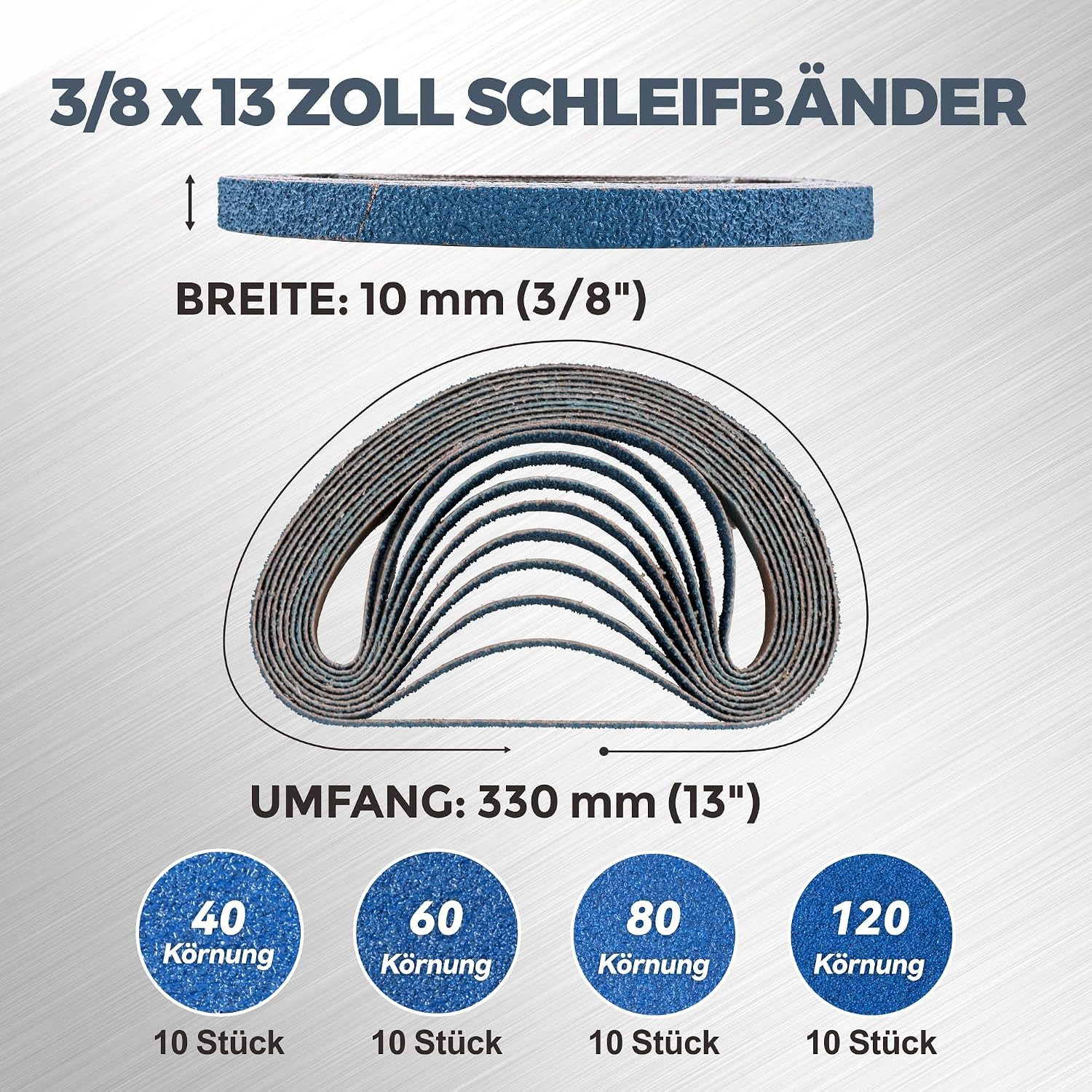 3/8 X 13 Inch Zirconia Sanding Belts, 40Pcs 10 Each of 40/60/80/120 Assorted