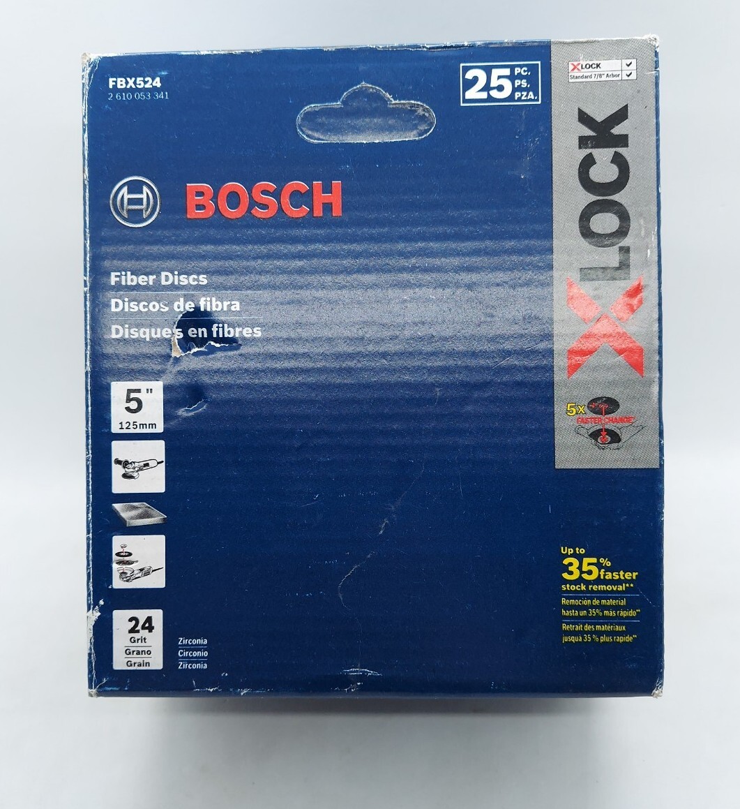 Bosch FBX524 Fiber Discs 5″ 24 Grit X Lock 25 Count