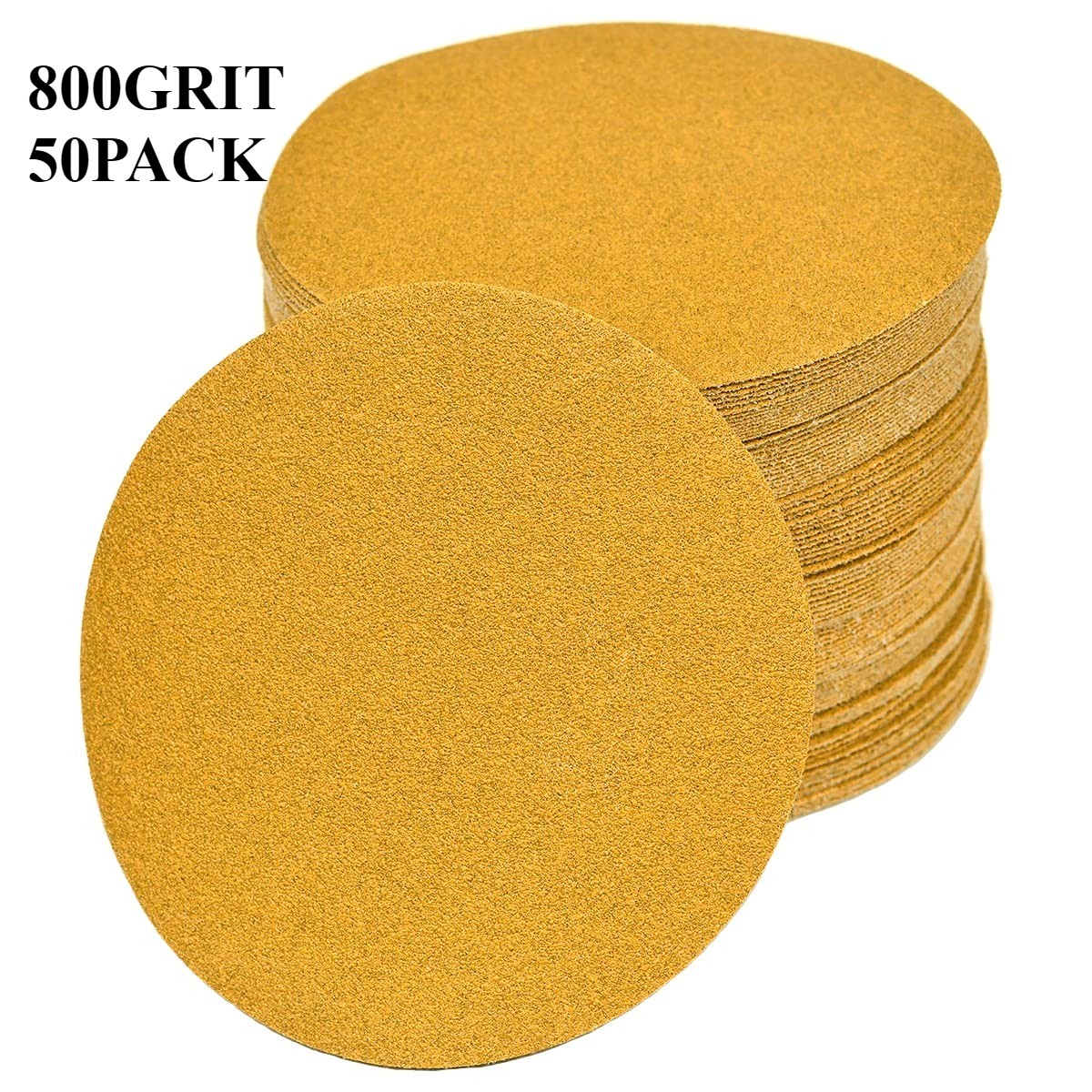 50PCS 150mm 6 In Gold sandpaper No Hole Hook & Loop Grip Sanding Discs 800 Grit