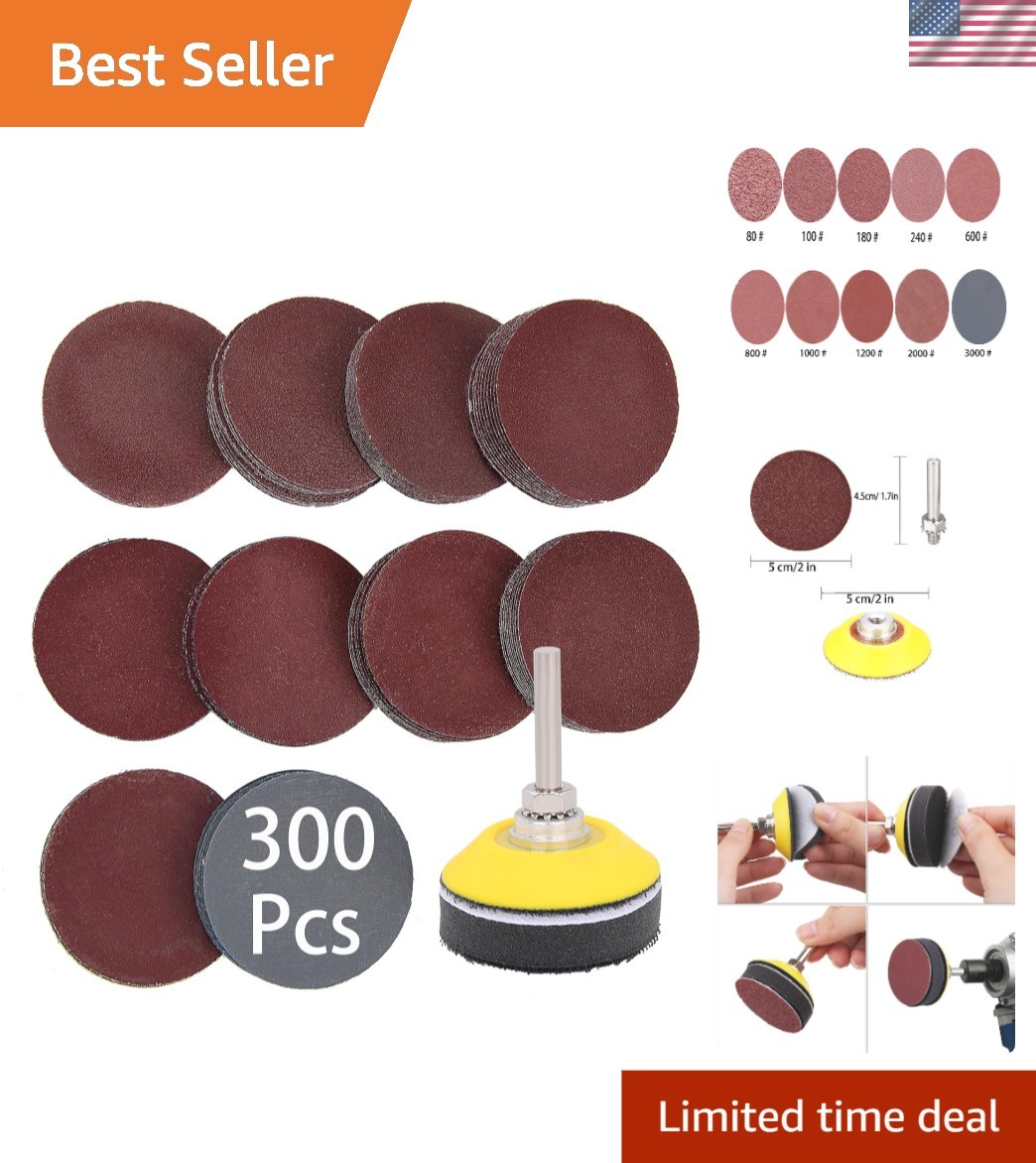 300-Piece 2 Inch Sandpaper Set – 80-3000 Grit with Foam Pad for Perfect Finishes