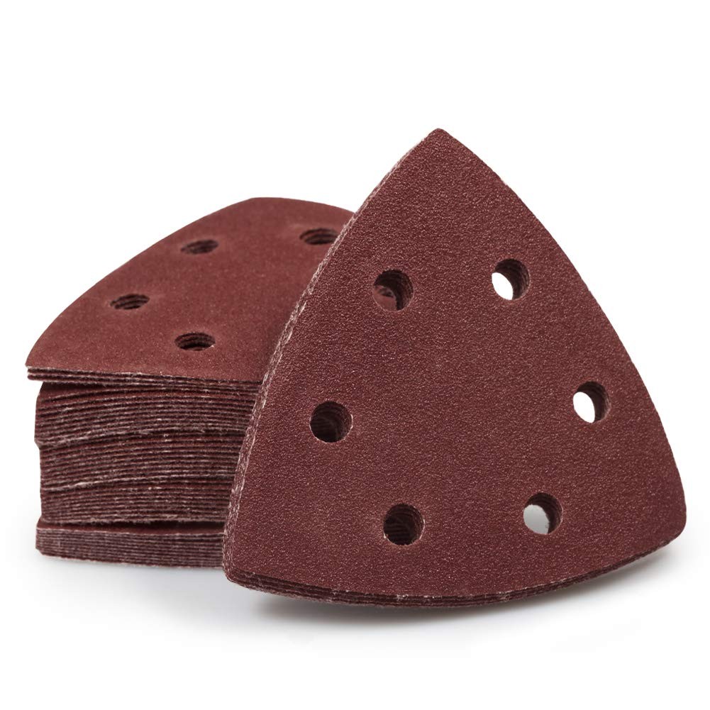 200PACK 95x95x95mm 6-Hole AO Triangle Sanding Discs 60/80/100/120/240 Mixed Grit