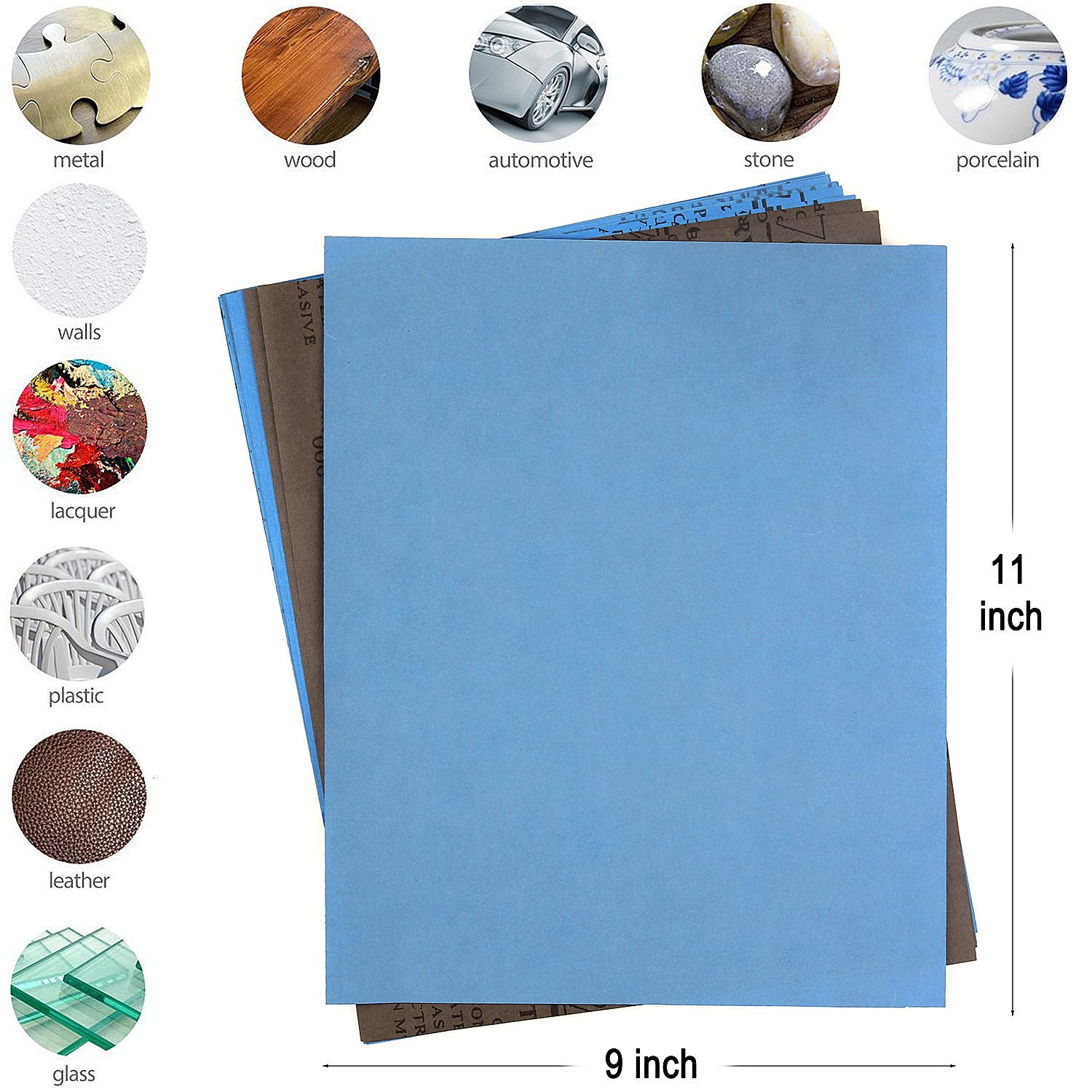 9X11 Inch 10 Sheets Sandpaper, Wet or Dry 7000-15000 Grit 5 Assortment Sand Pape