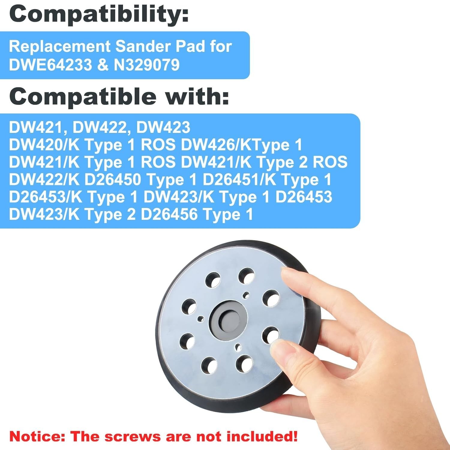 2X 5″ Orbital Sander Pad Hook&Loop For DeWalt DW4388 D26450 D26451 D26453 D26456