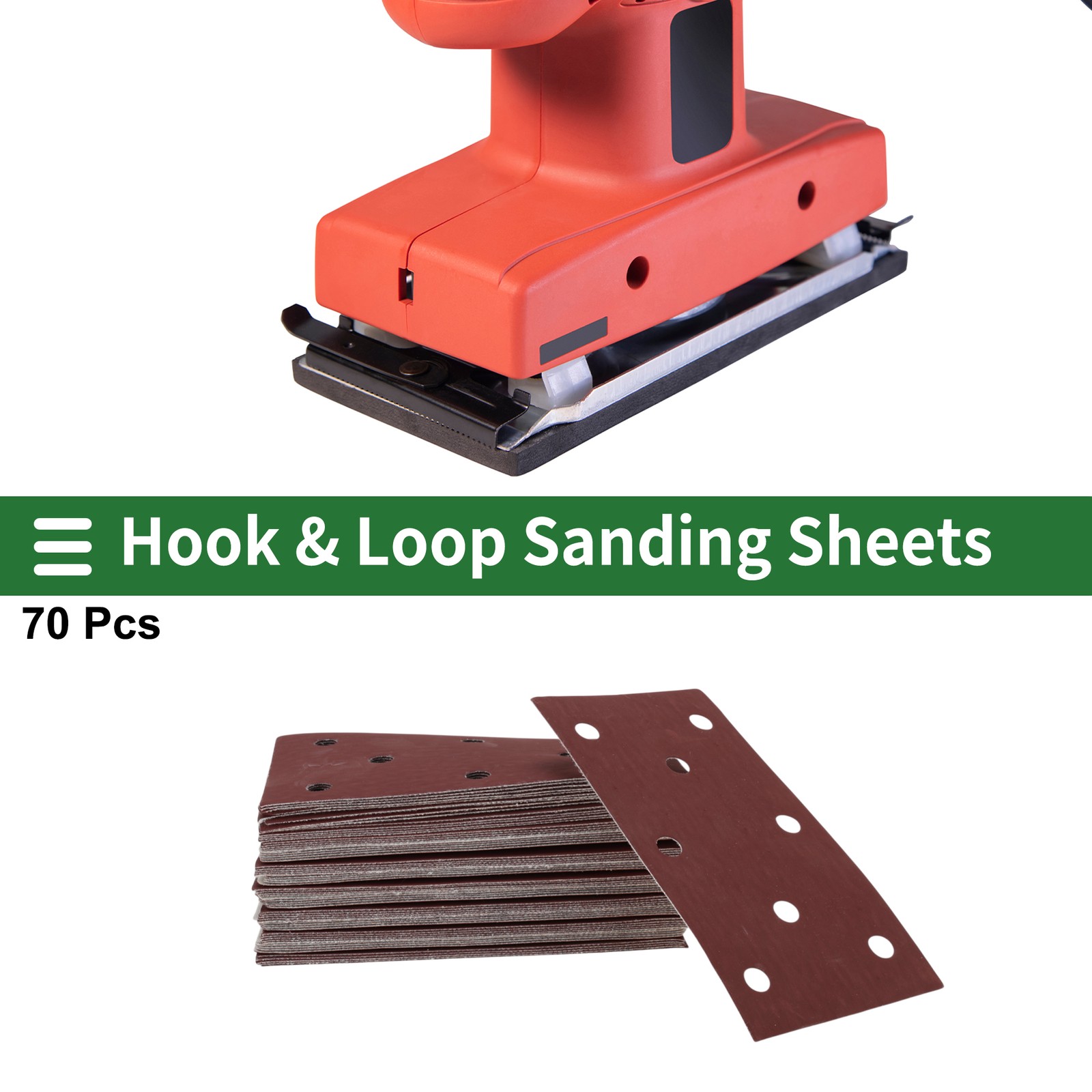 70 Pcs Sandpaper 8 Hole 1500 Grit 180x95mm Aluminum Oxide Red