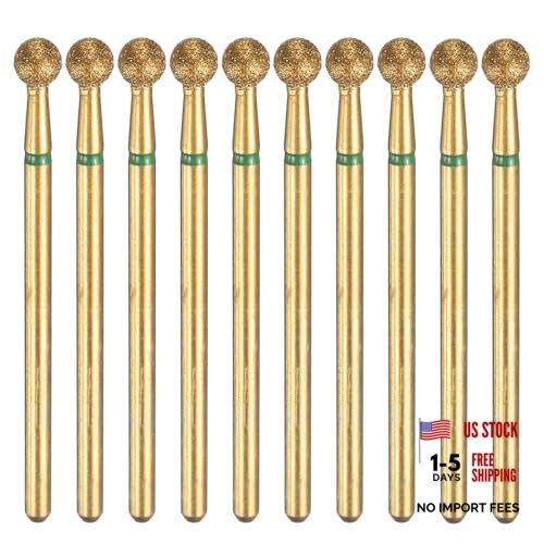 10pcs 100-120 Grits Diamond Grinding Bit Ball Head 2.35mm Shank 4mm Green