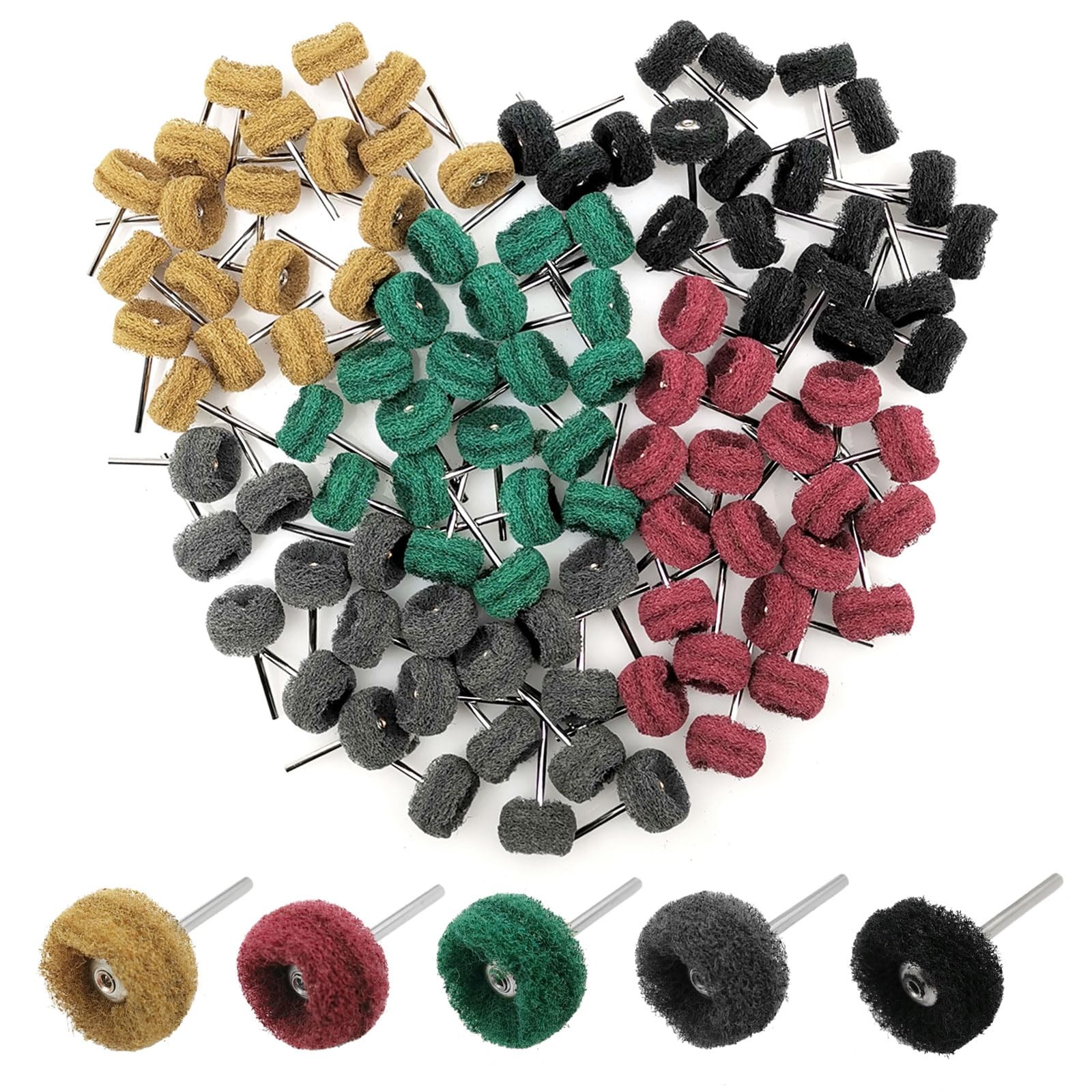 100 Pack 1 Inch Abrasive Polishing Wheels Metal Deburring Kit for Rotary Tools