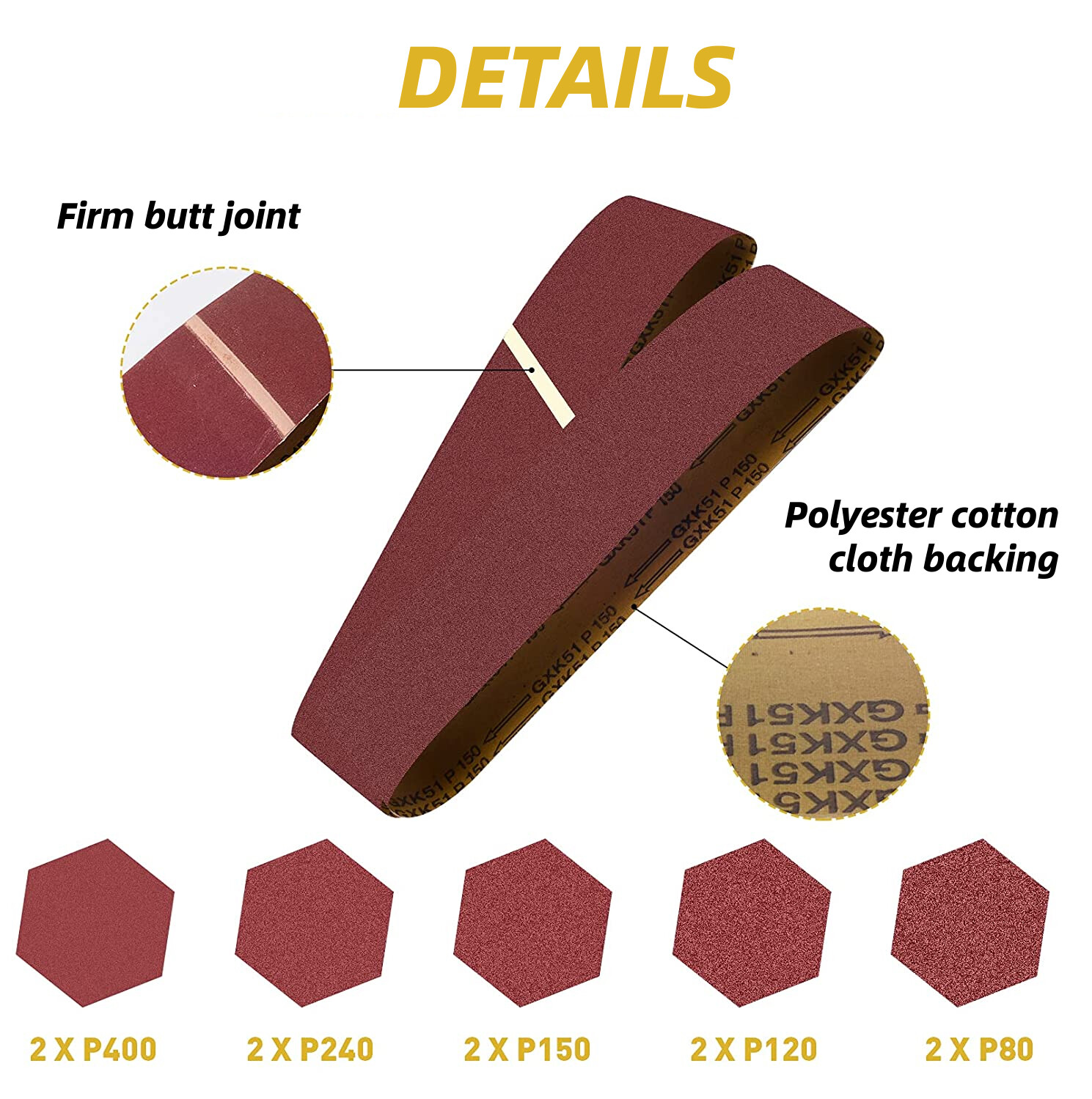 22PCS 4×36 in Sanding Belts Sander Belt& 6in PSA Self Adhesive Discs 80-400 Grit