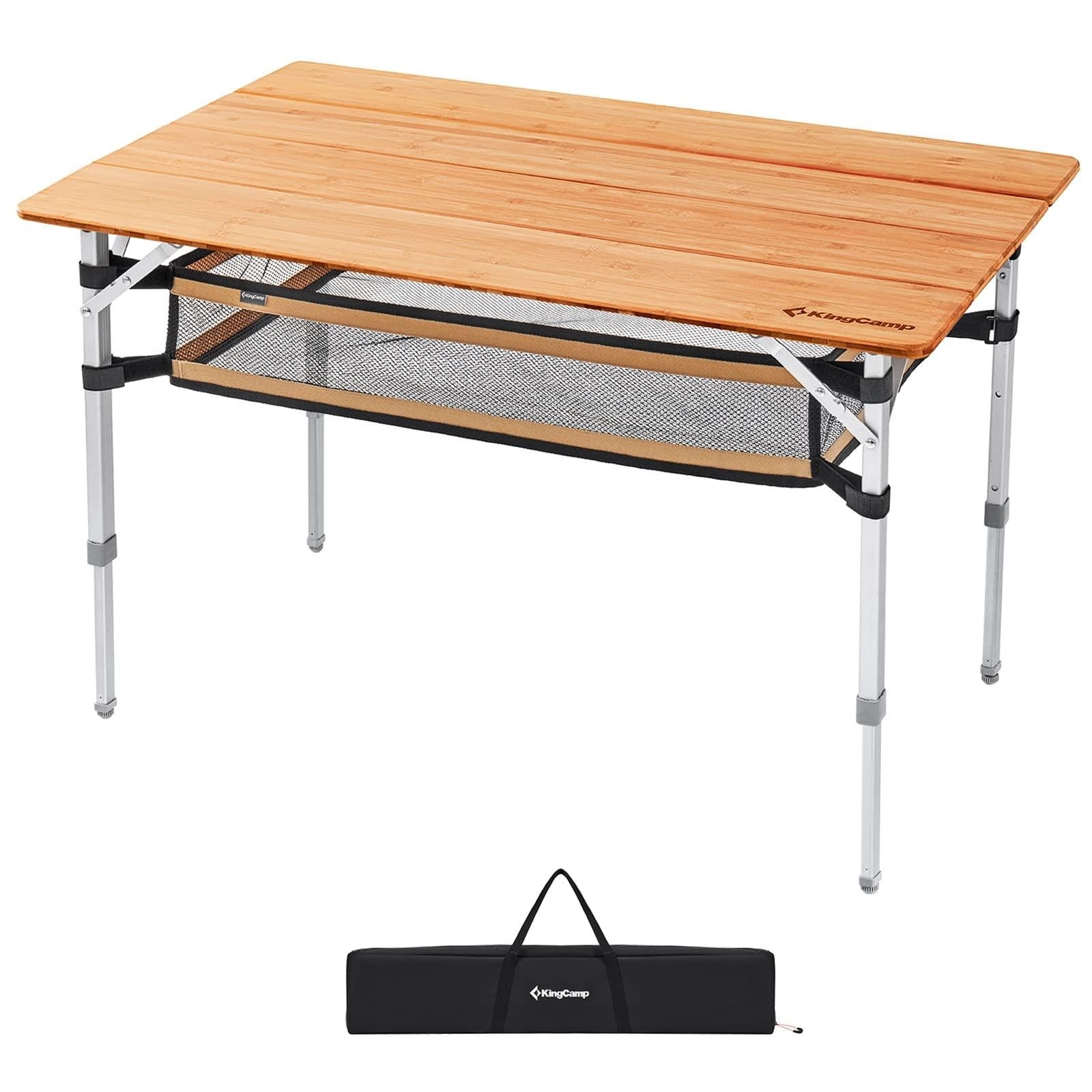 KingCamp Bamboo Folding Camping Table – Lightweight, Adjustable, Outdoor