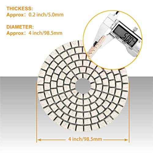 15pcs Diamond Wet Polishing Pads Set, 4 inch, White, 50#-6000#, For Granite,